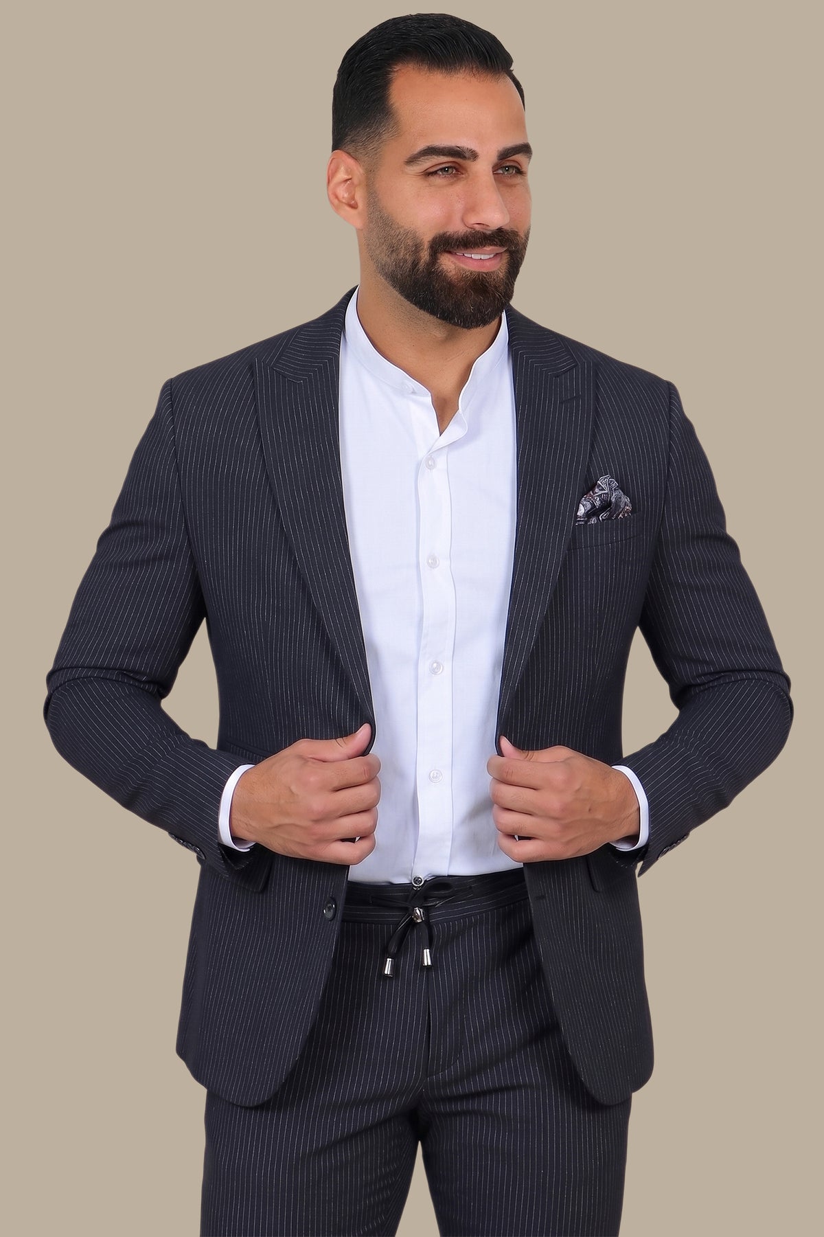 Nautical Elegance Travel Suit: Navy Stripe Edition