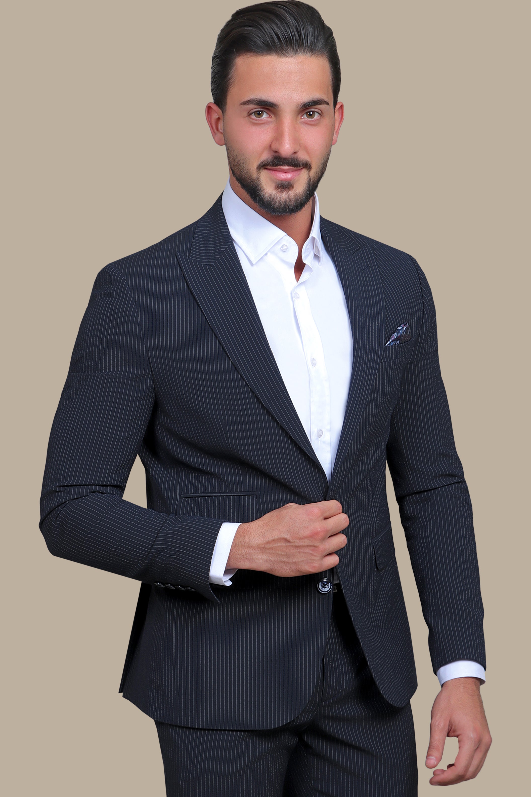 Nautical Elegance Travel Suit: Navy Stripe Edition