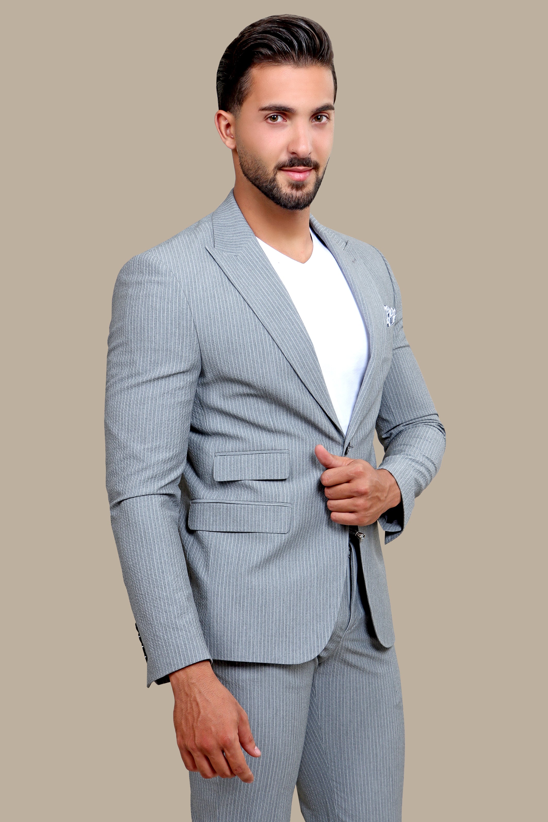 City Chic Travel Suit: Striped Gray Edition