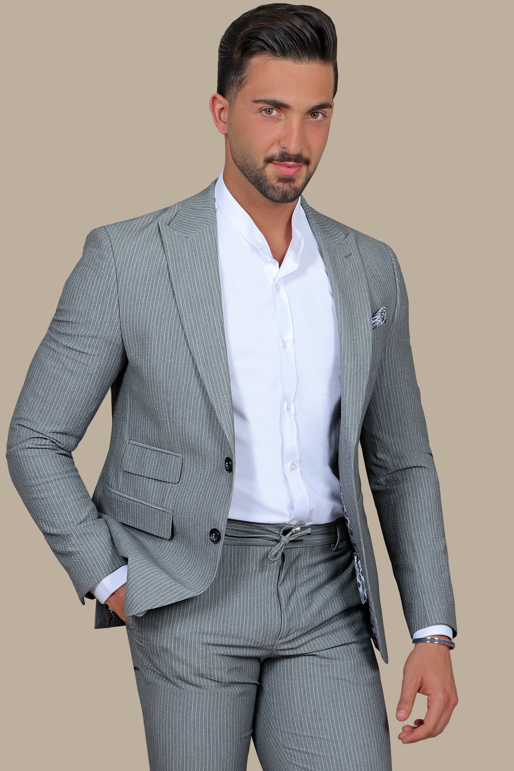 City Chic Travel Suit: Striped Gray Edition