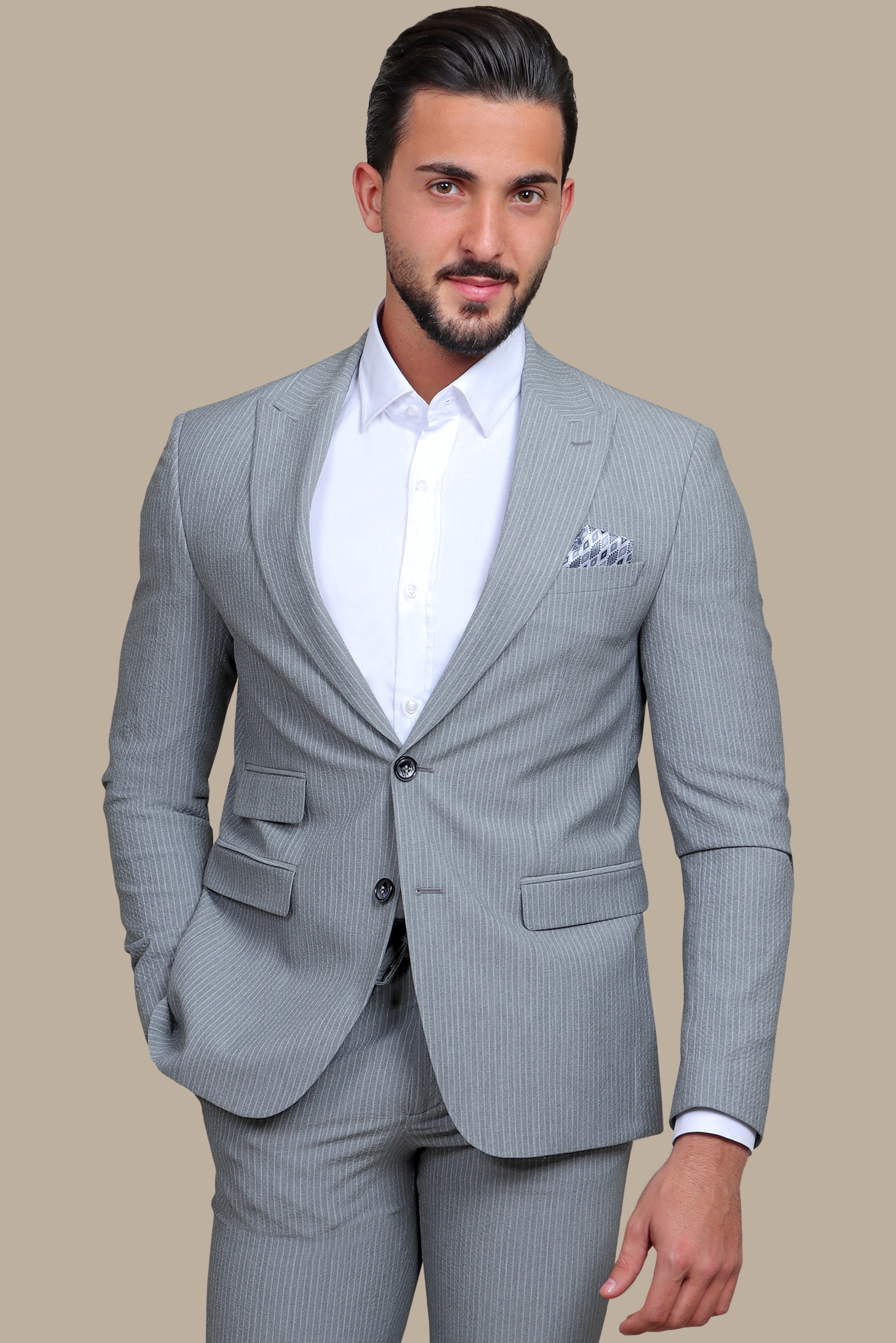 City Chic Travel Suit: Striped Gray Edition