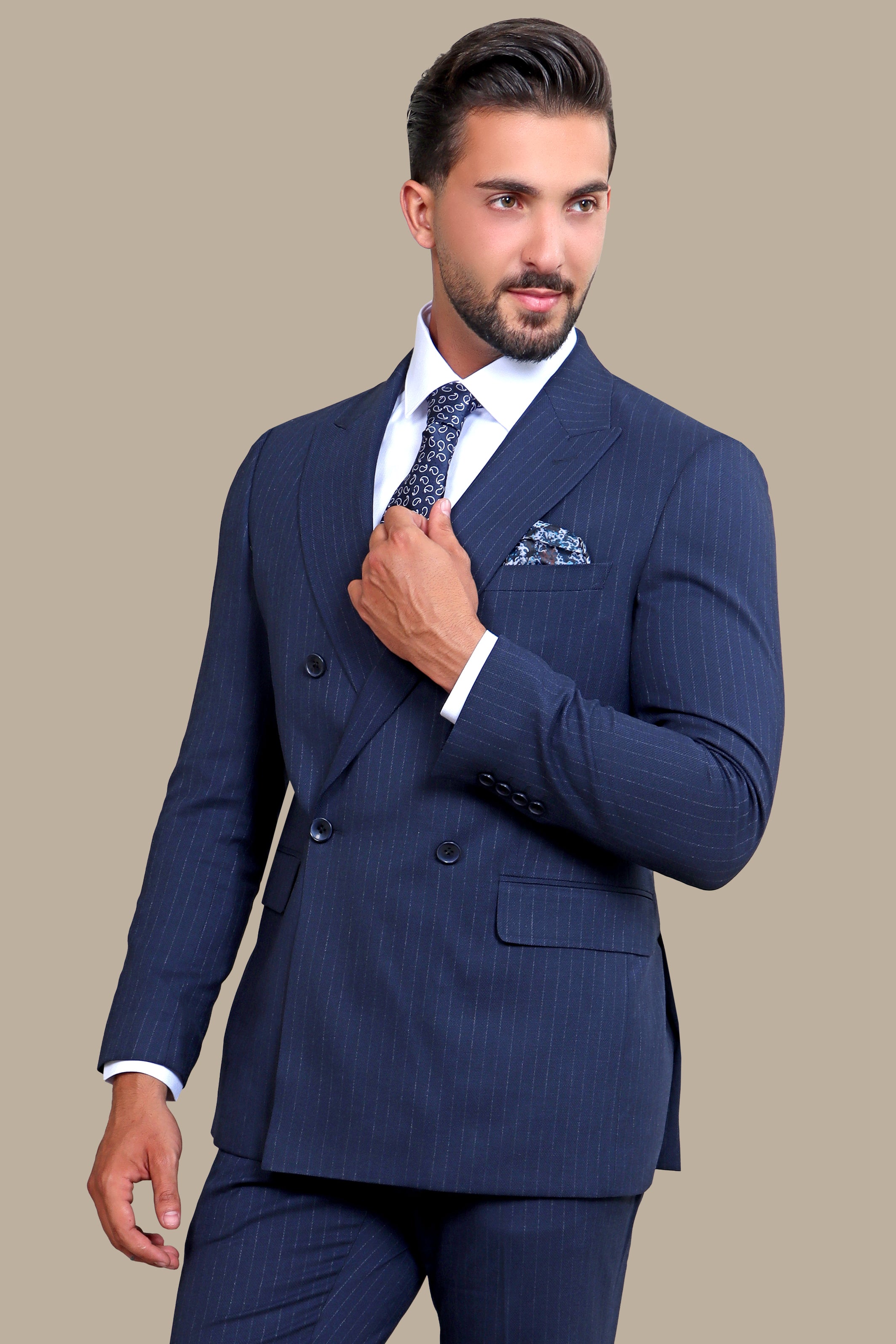 Navy Stripes: A Double-Breasted Style Statement