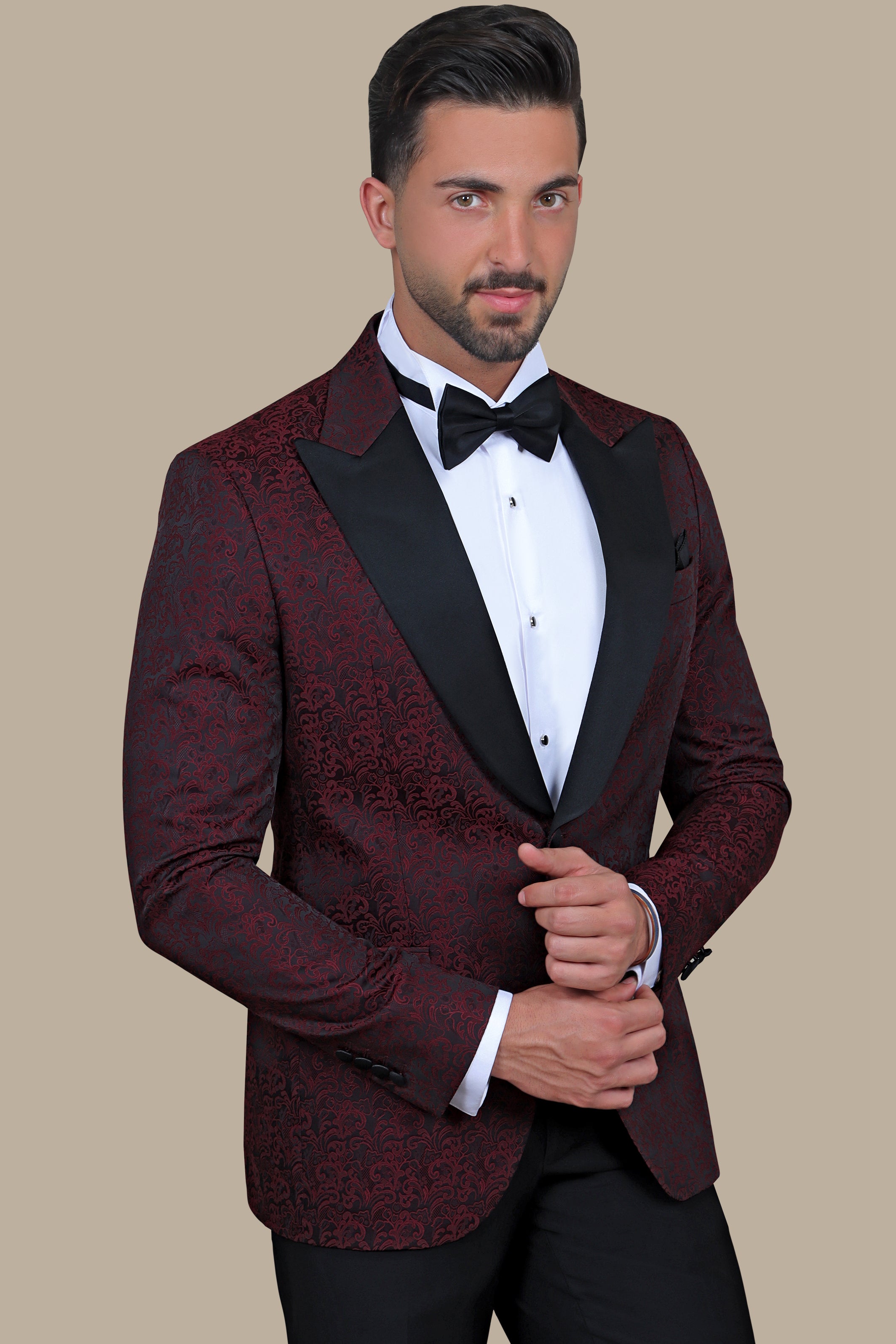 Burgundy Leaf Tuxedo FV: Elegant & Stylish