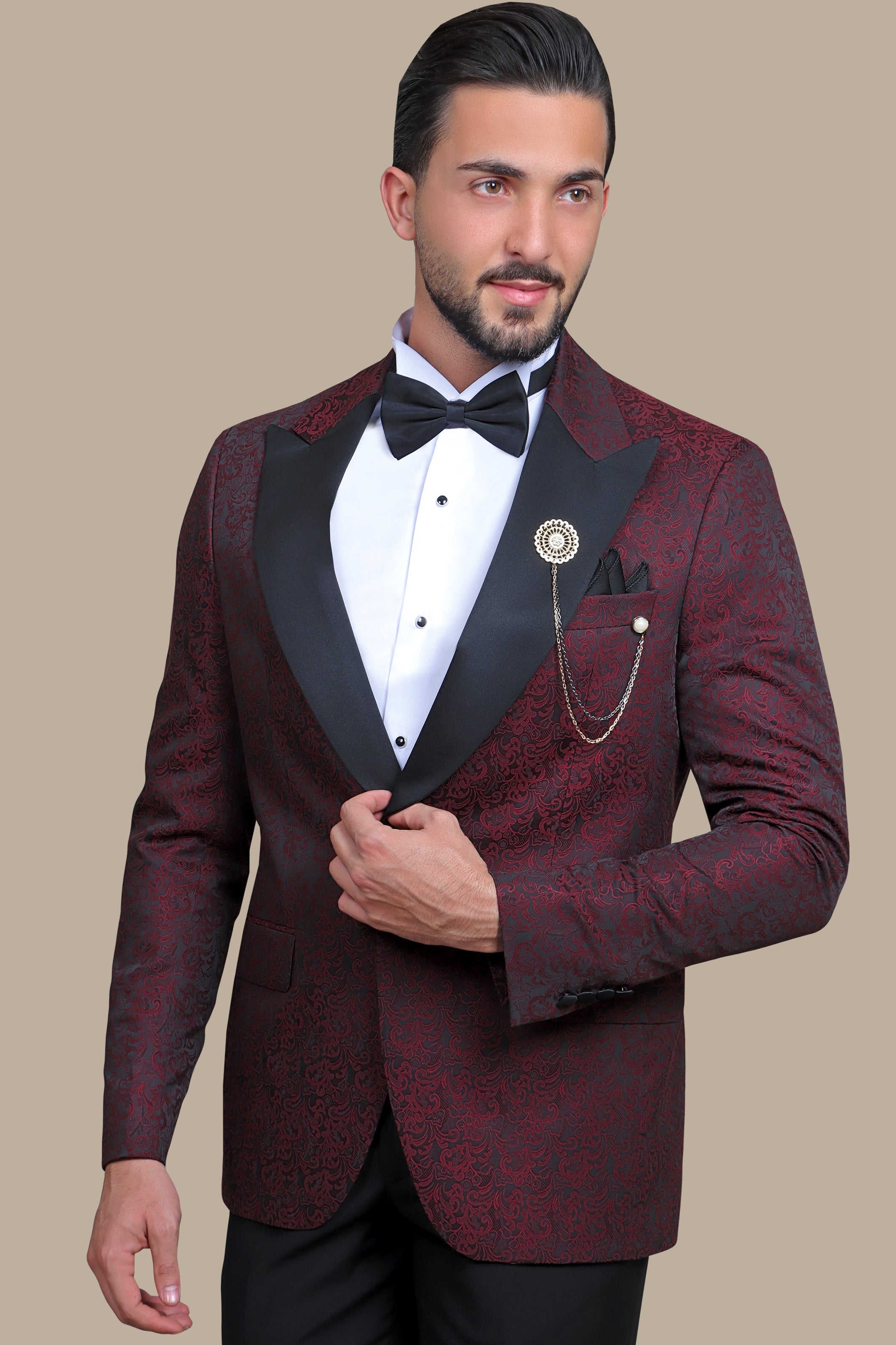 Burgundy Leaf Tuxedo FV: Elegant & Stylish