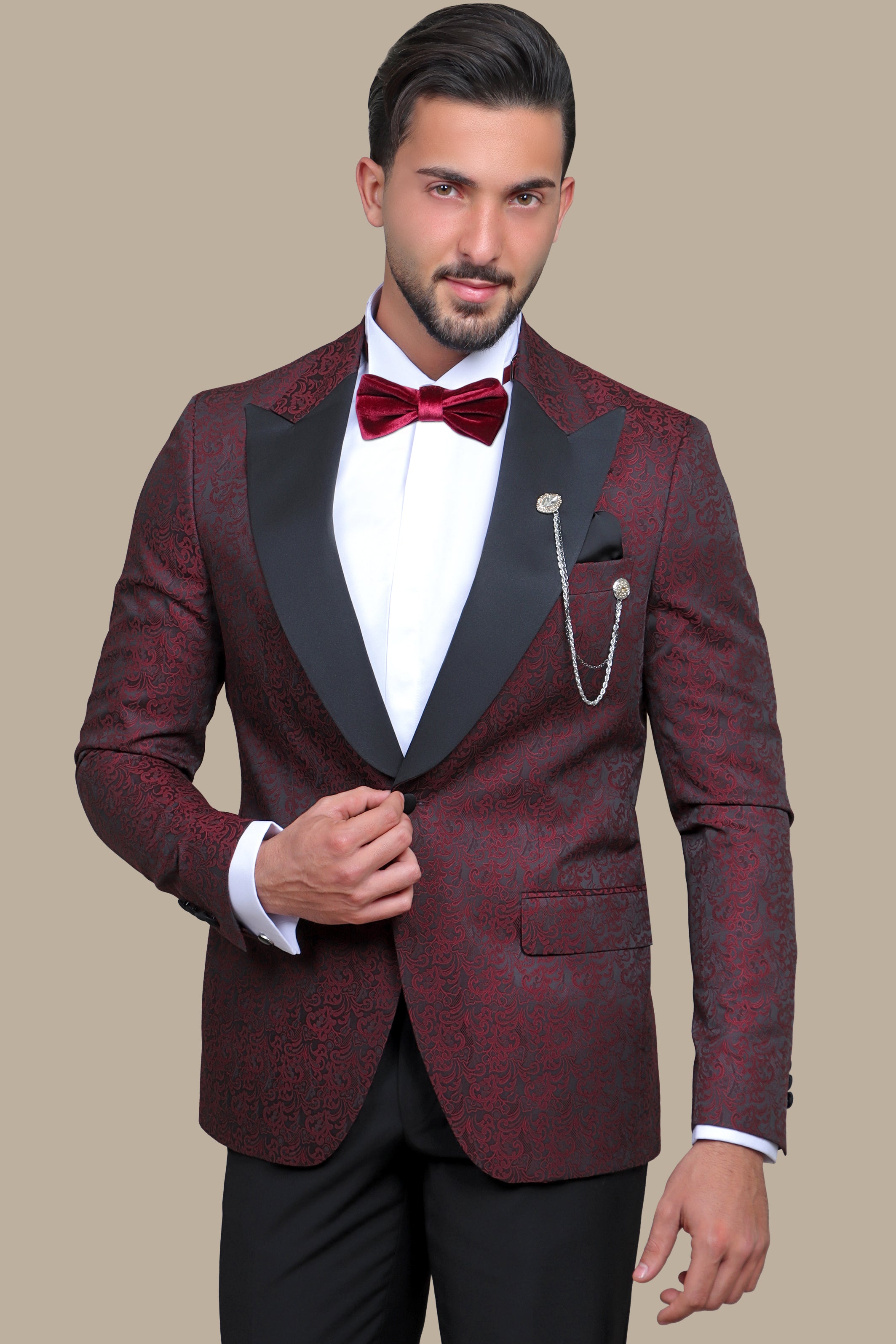 Burgundy Leaf Tuxedo FV: Elegant & Stylish