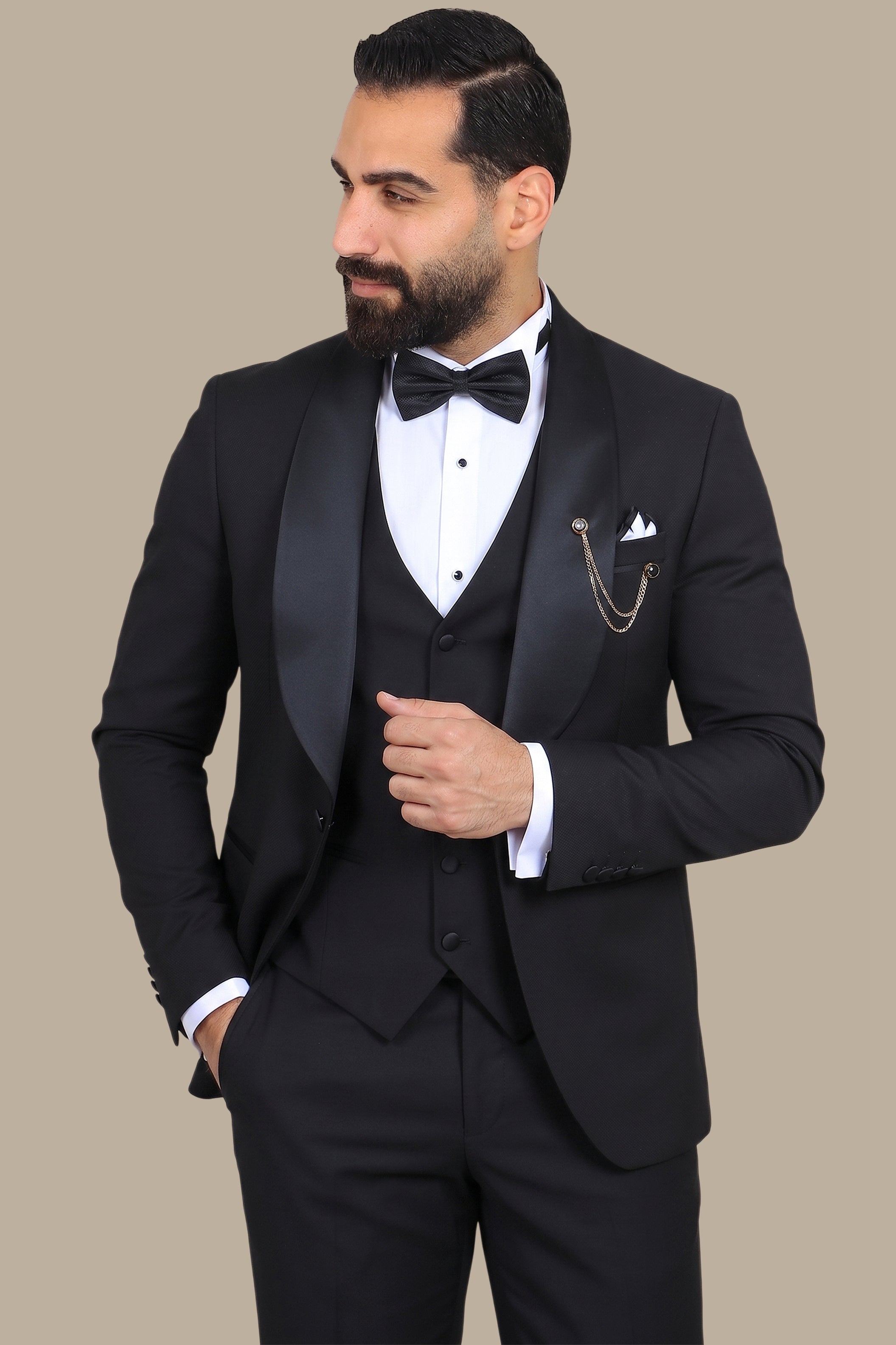 Sophisticated Elegance: Black Wide Shawl Collar Tuxedo for Timeless Style
