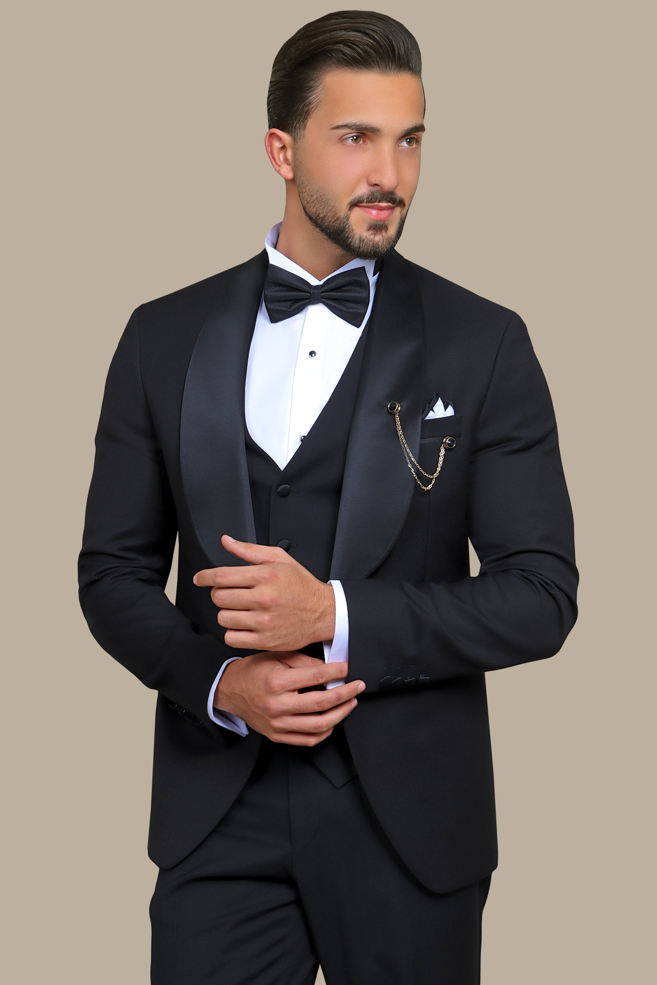 Sophisticated Elegance: Black Wide Shawl Collar Tuxedo for Timeless Style