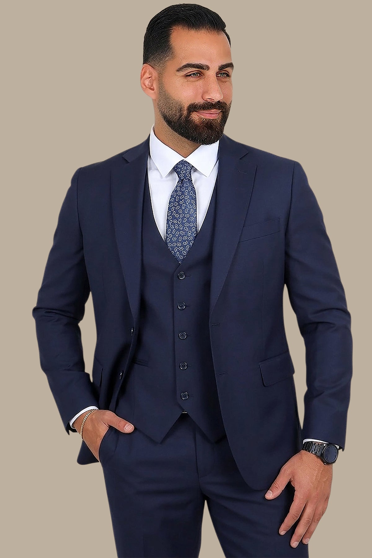 Refined Warmth: Navy Wool Notch Fila Fil 3-Piece Suit