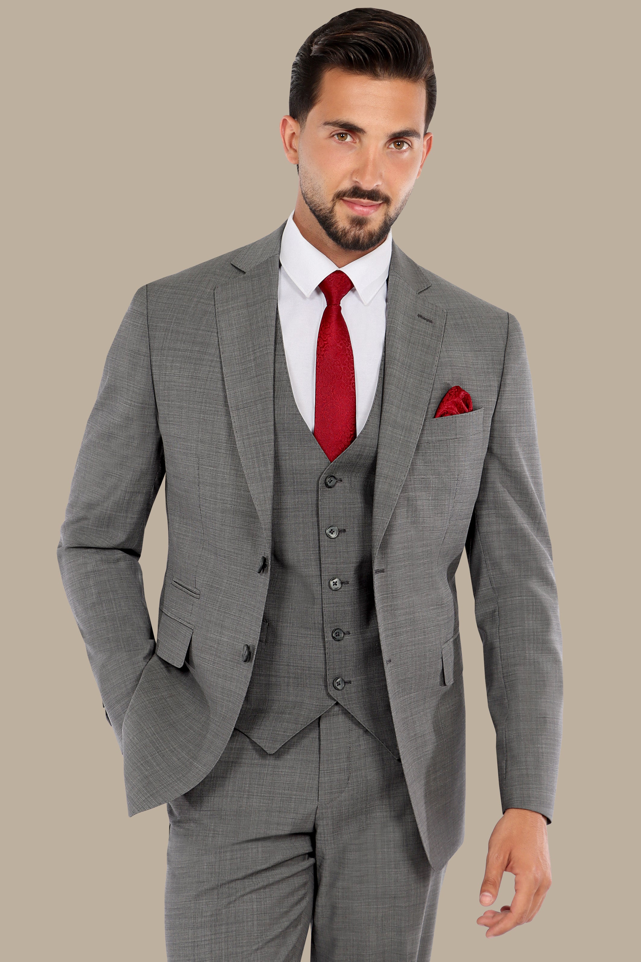 Timeless Charisma: Grey Wool Notch Filafil 3-Piece Suit