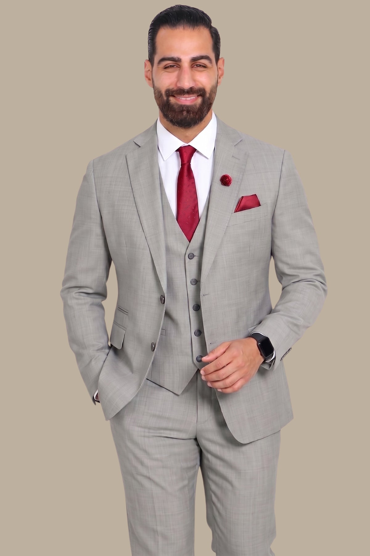 Effortless Chic: Wool Notch Fila Fil 3-Piece Suit in Light Grey