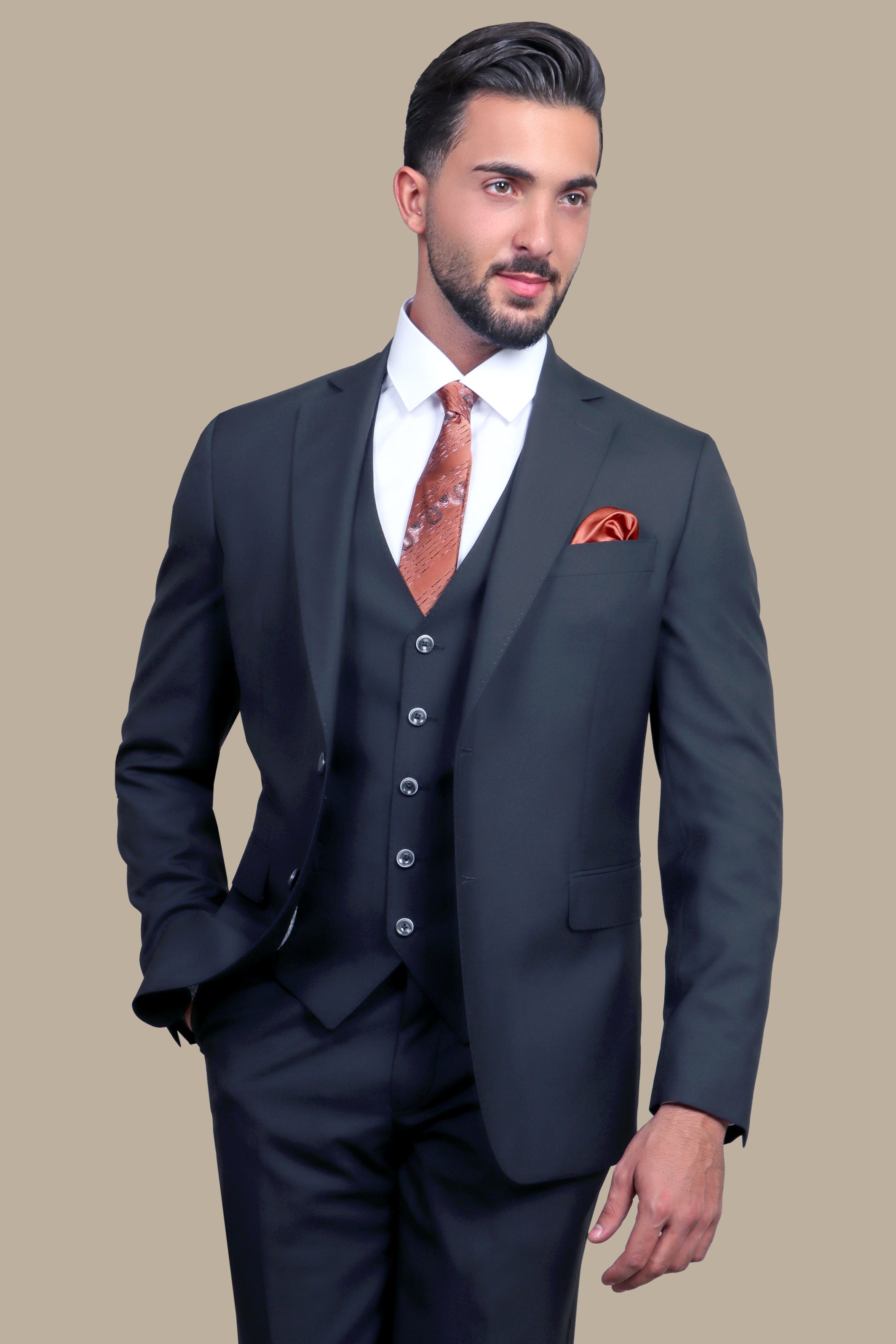 Timeless Chic: Black Wool Notch Filafil 3-Piece Suit