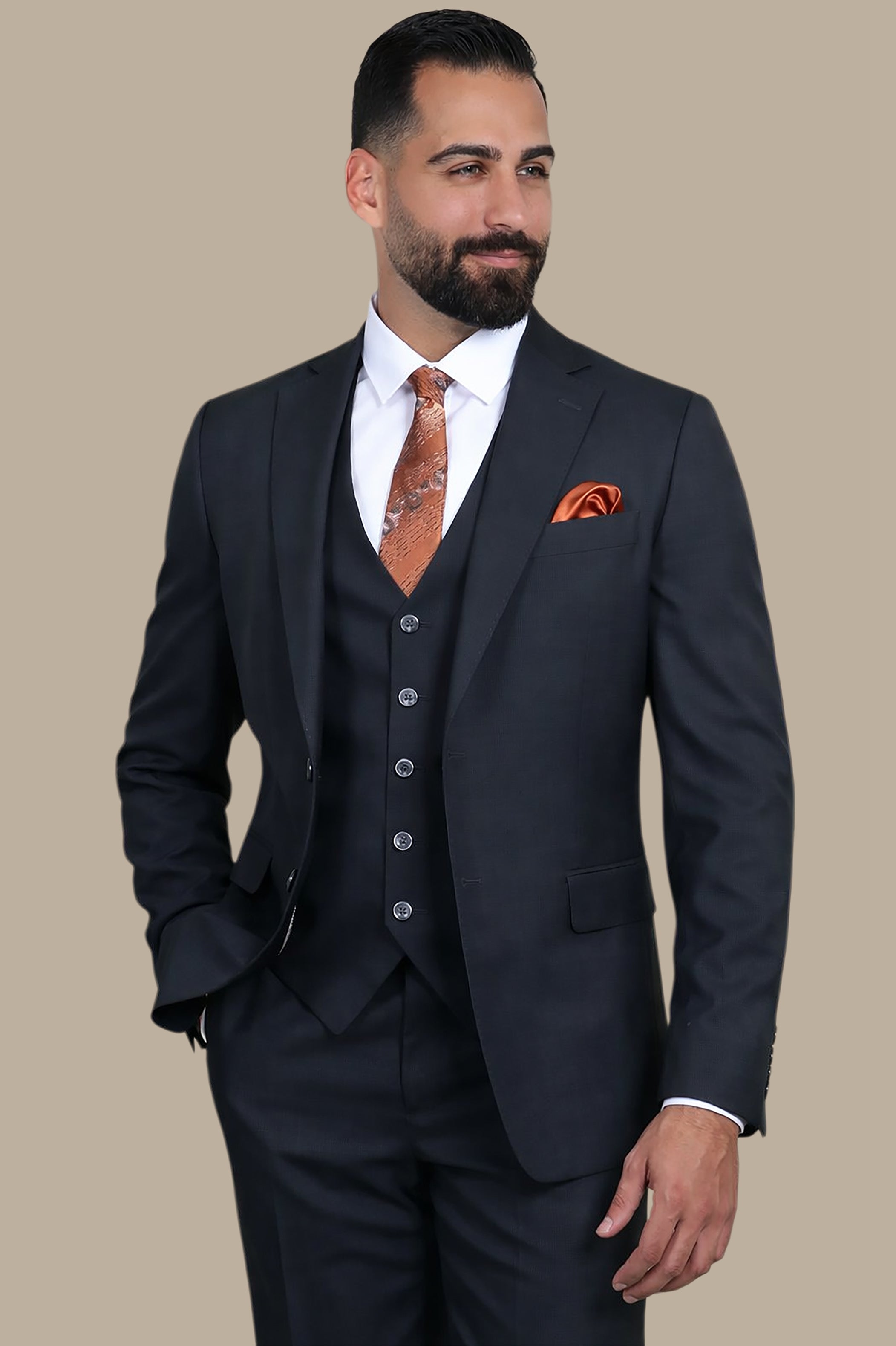 Timeless Chic: Black Wool Notch Filafil 3-Piece Suit