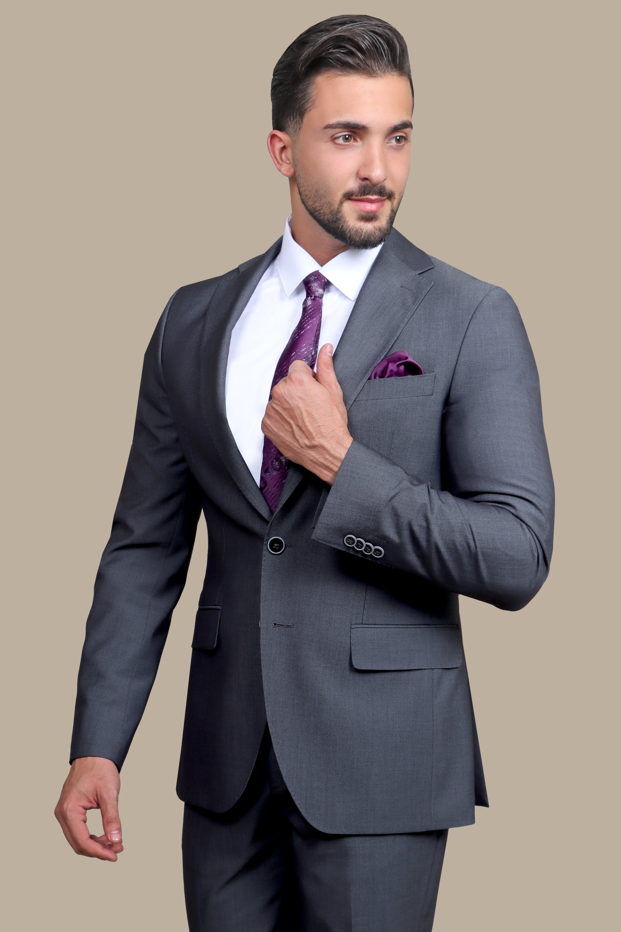 Refined Simplicity: Dark Grey Drop 8 Notch Suit