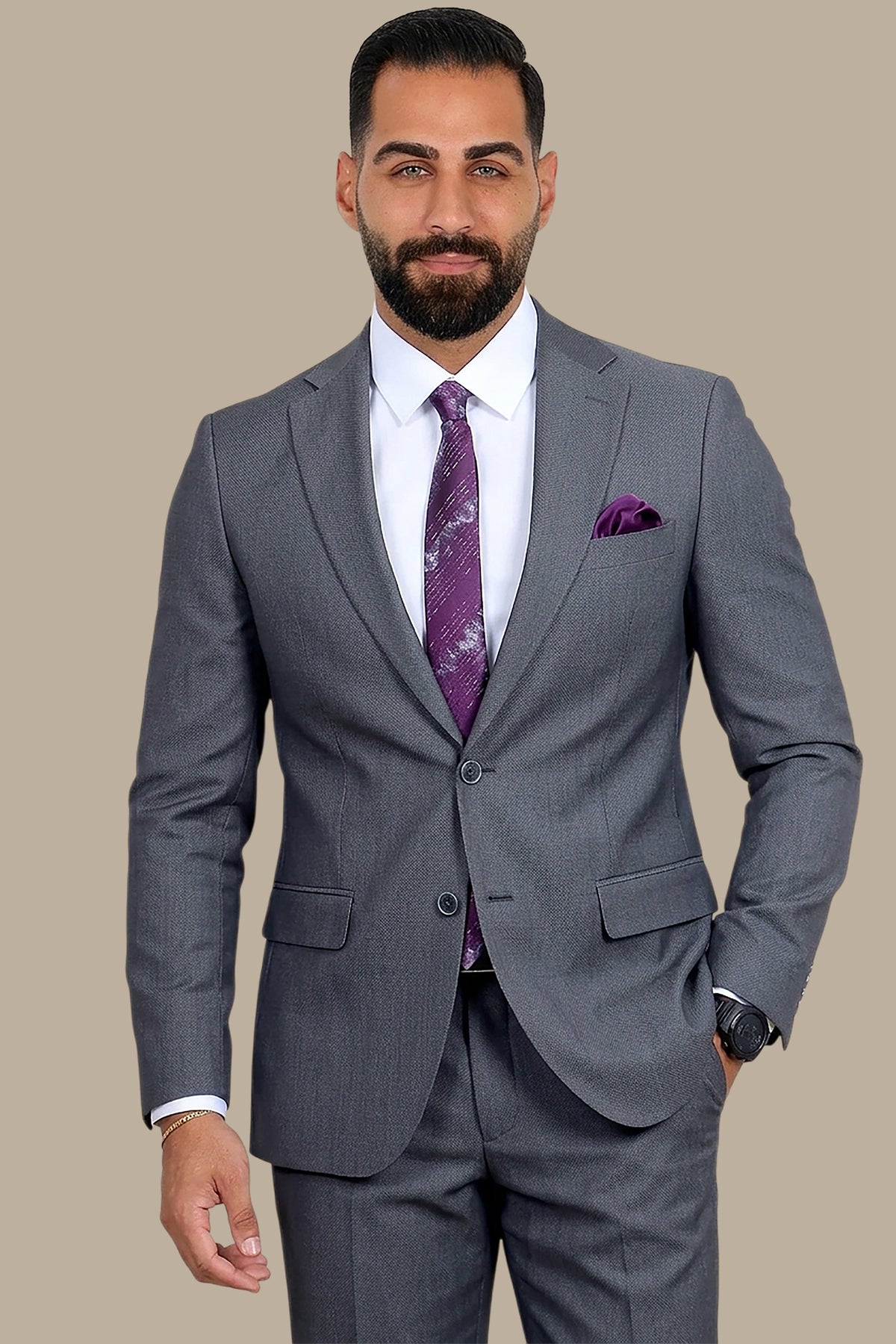 Refined Simplicity: Dark Grey Drop 8 Notch Suit