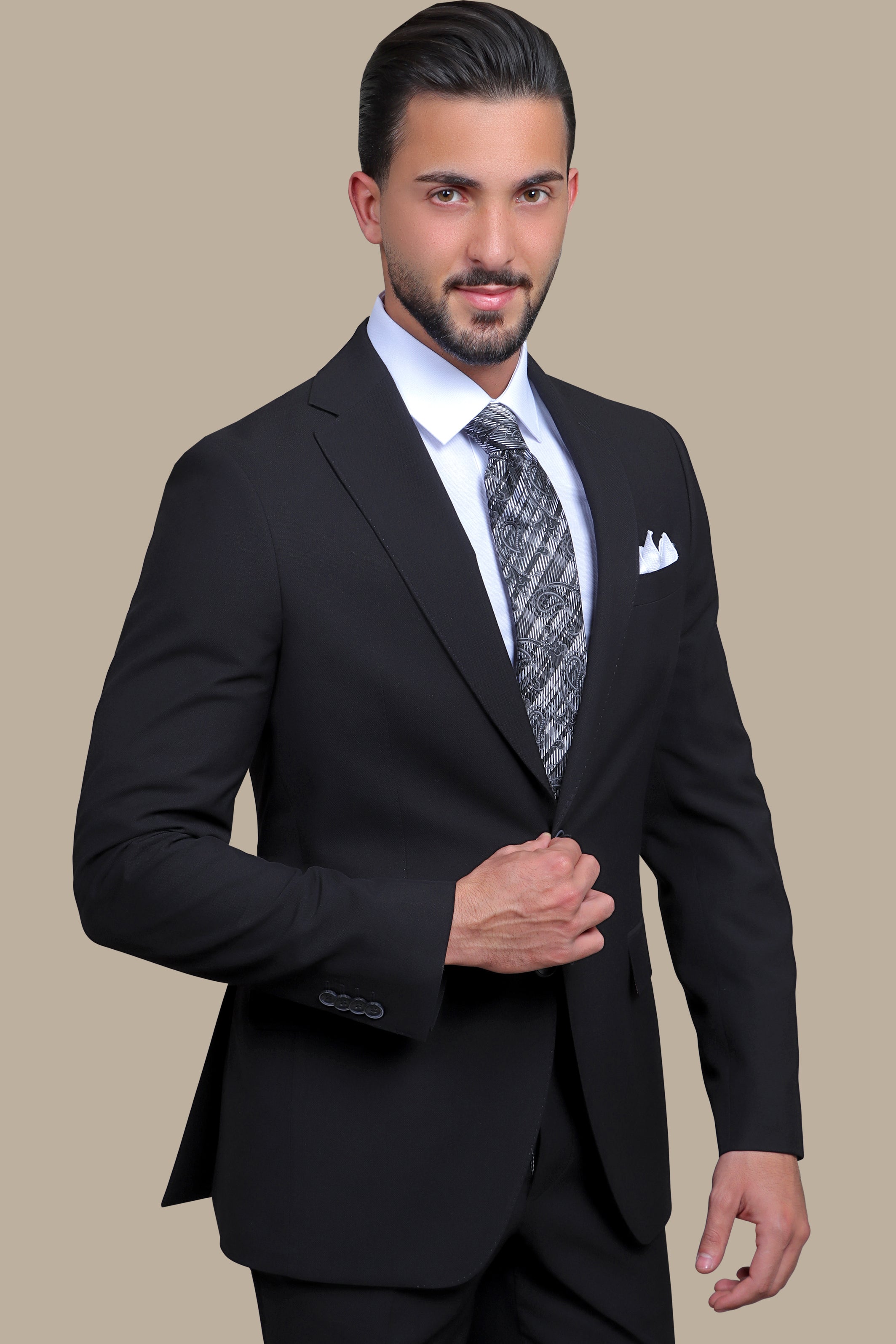 Timeless Elegance: Suit Notch Basic Drop 8 in Sleek Black Palette