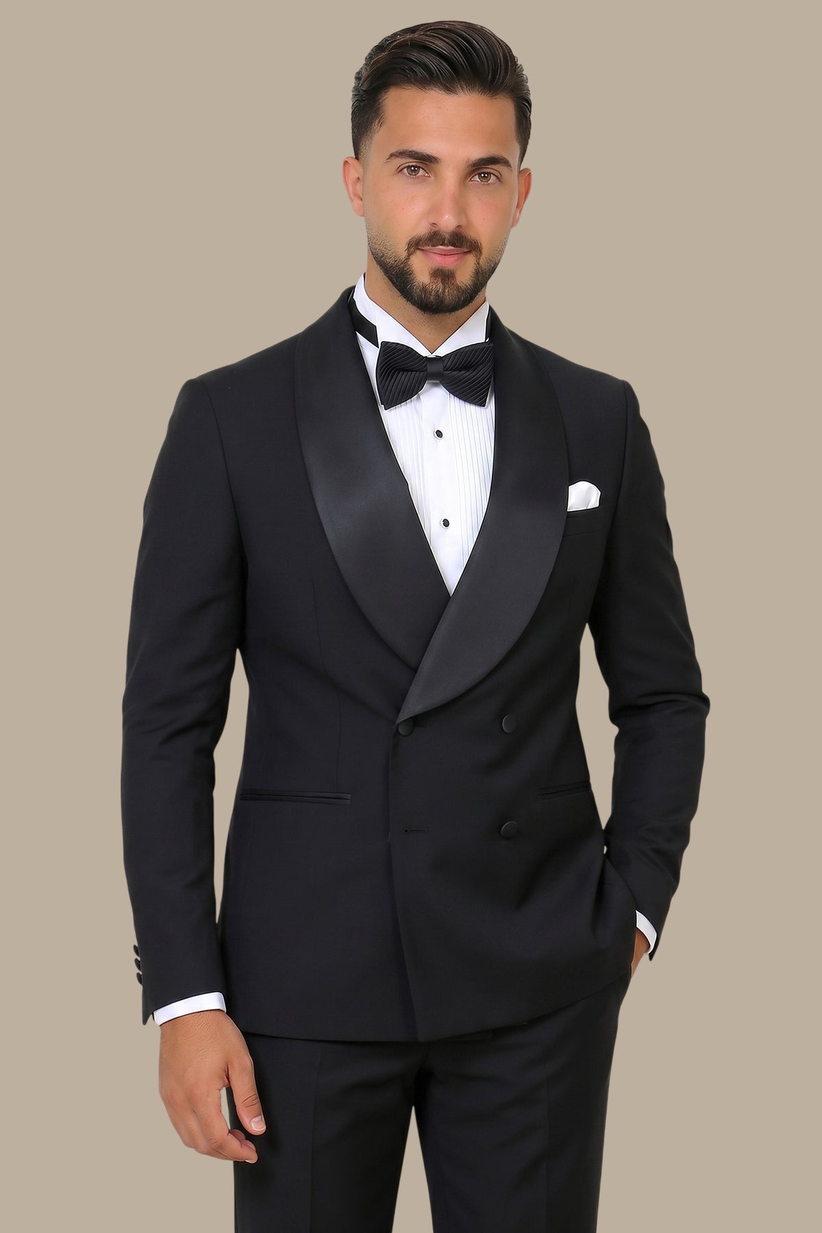 Midnight Classic: Black Tuxedo with Wide Shawl Collar