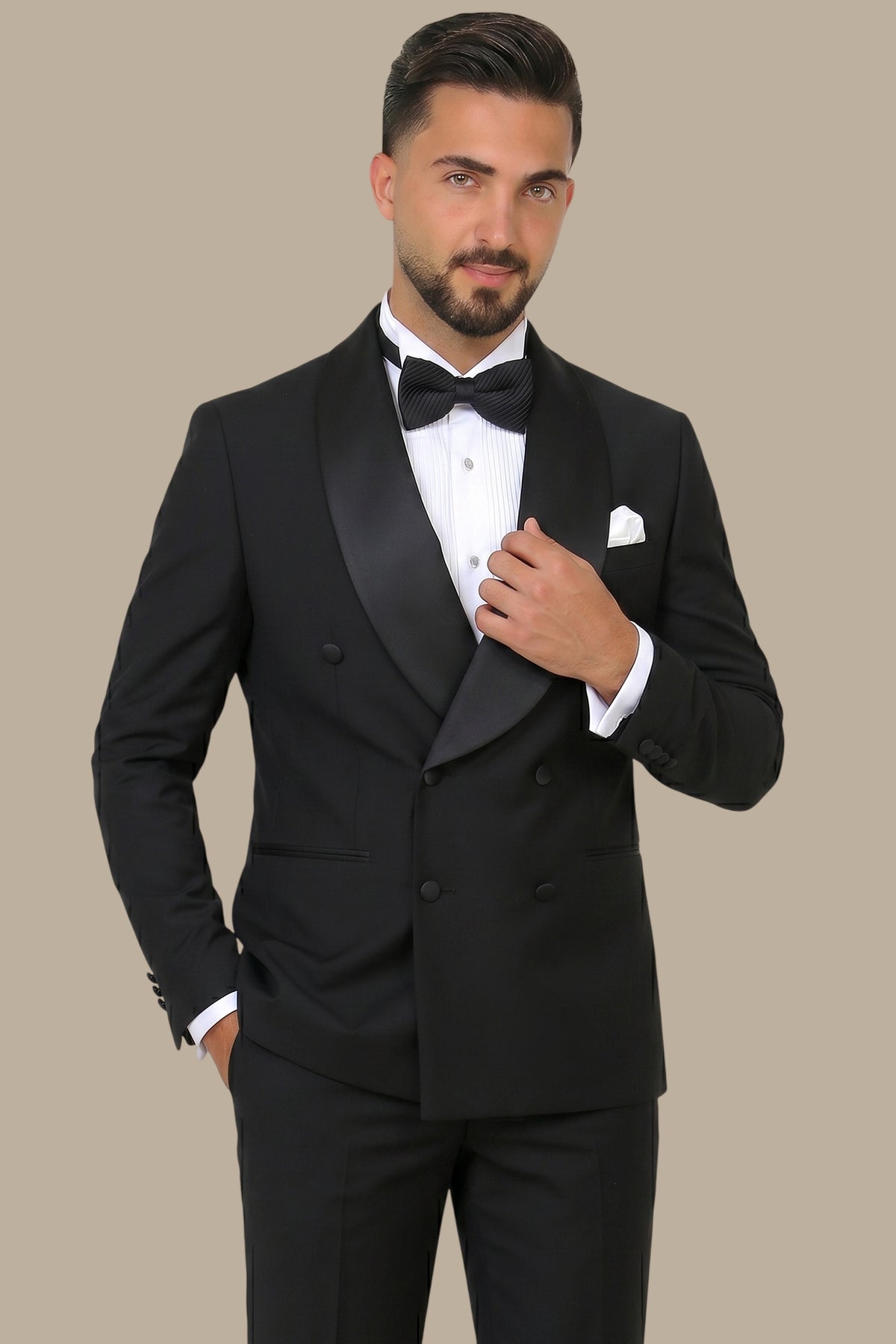 Midnight Classic: Black Tuxedo with Wide Shawl Collar