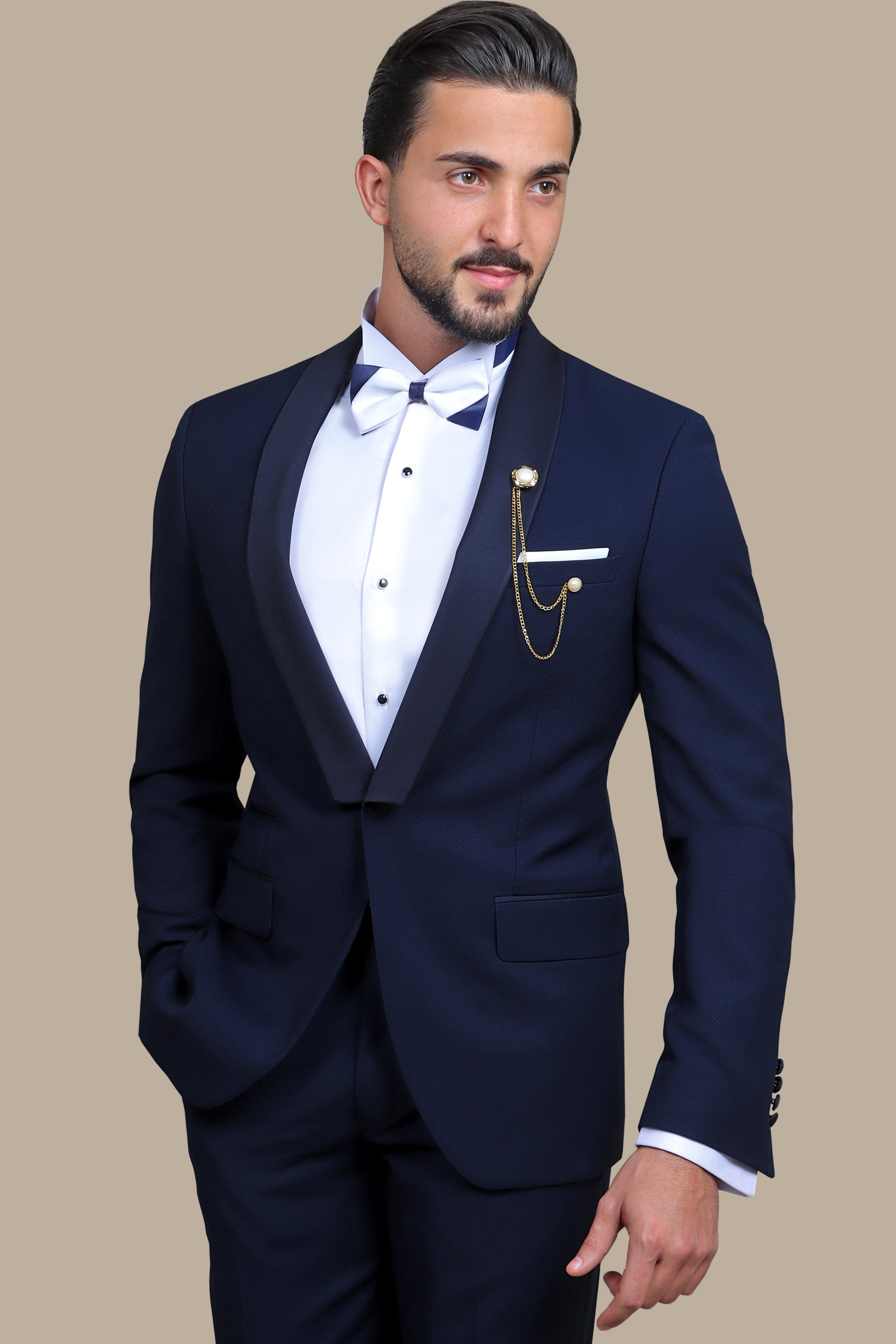 Navy Structured Shawl Collar Tuxedo