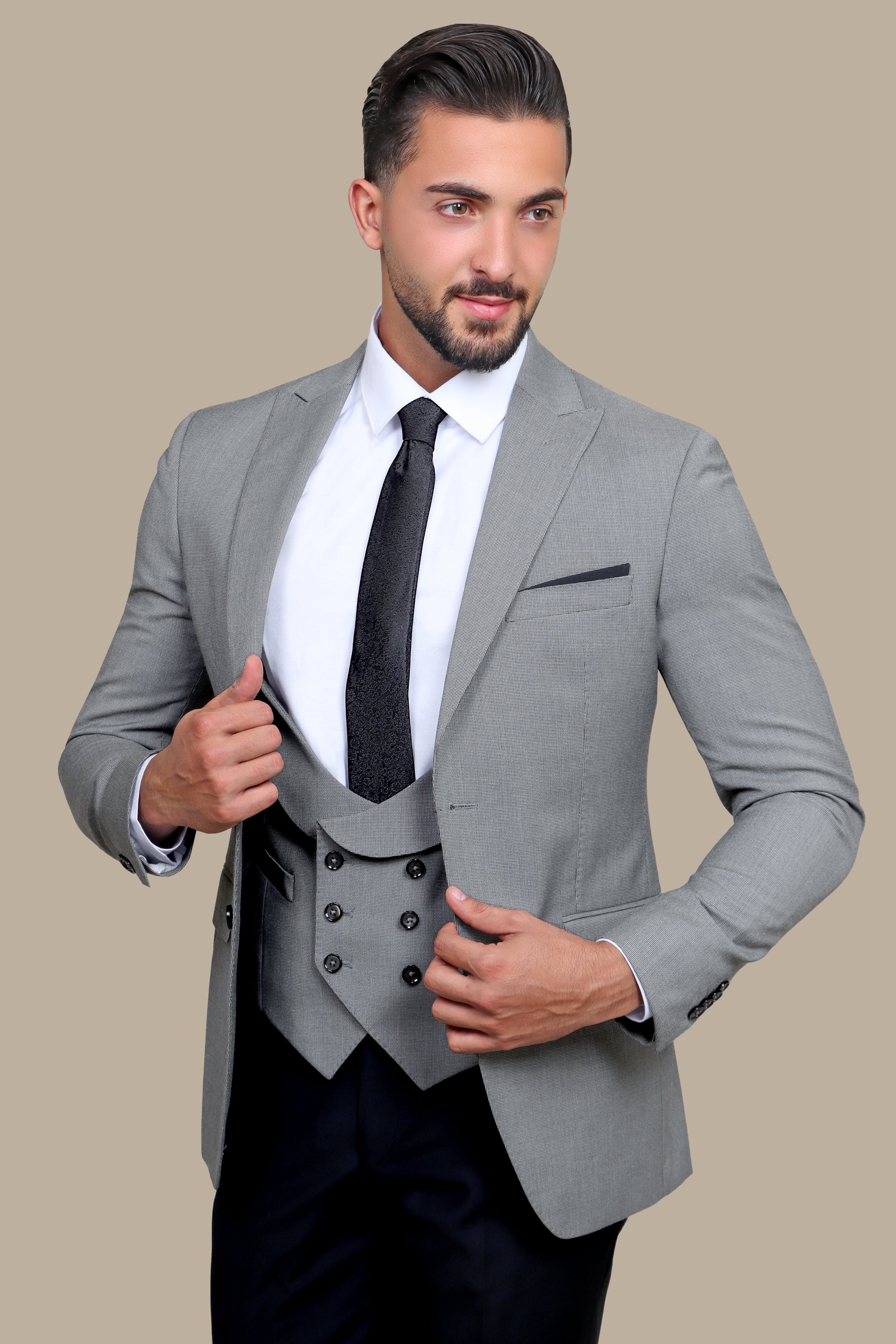 Peak Black 3-Piece Suit: Pants + Vest