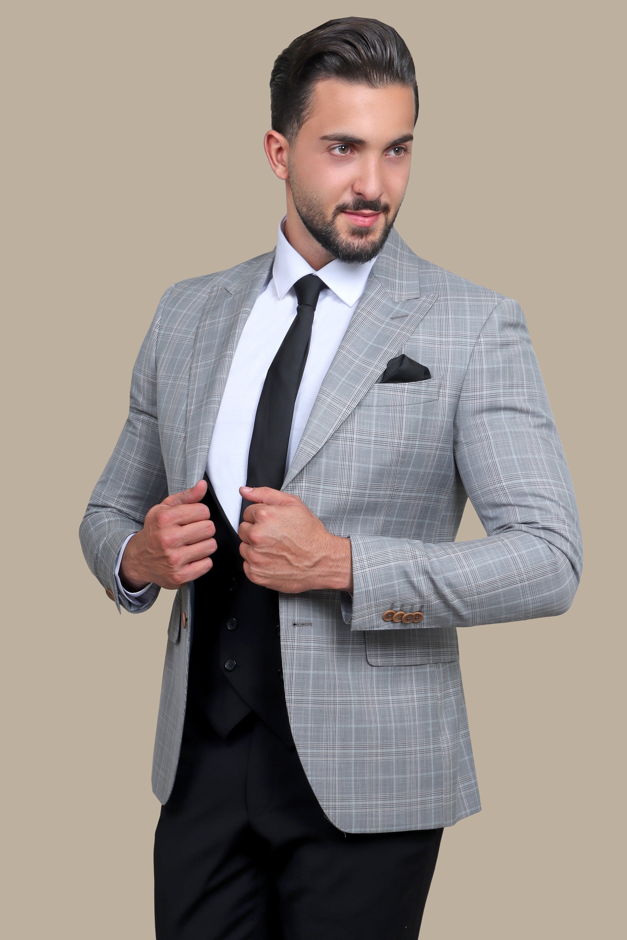 Grey 3-Piece Suit with Black Pow Pants