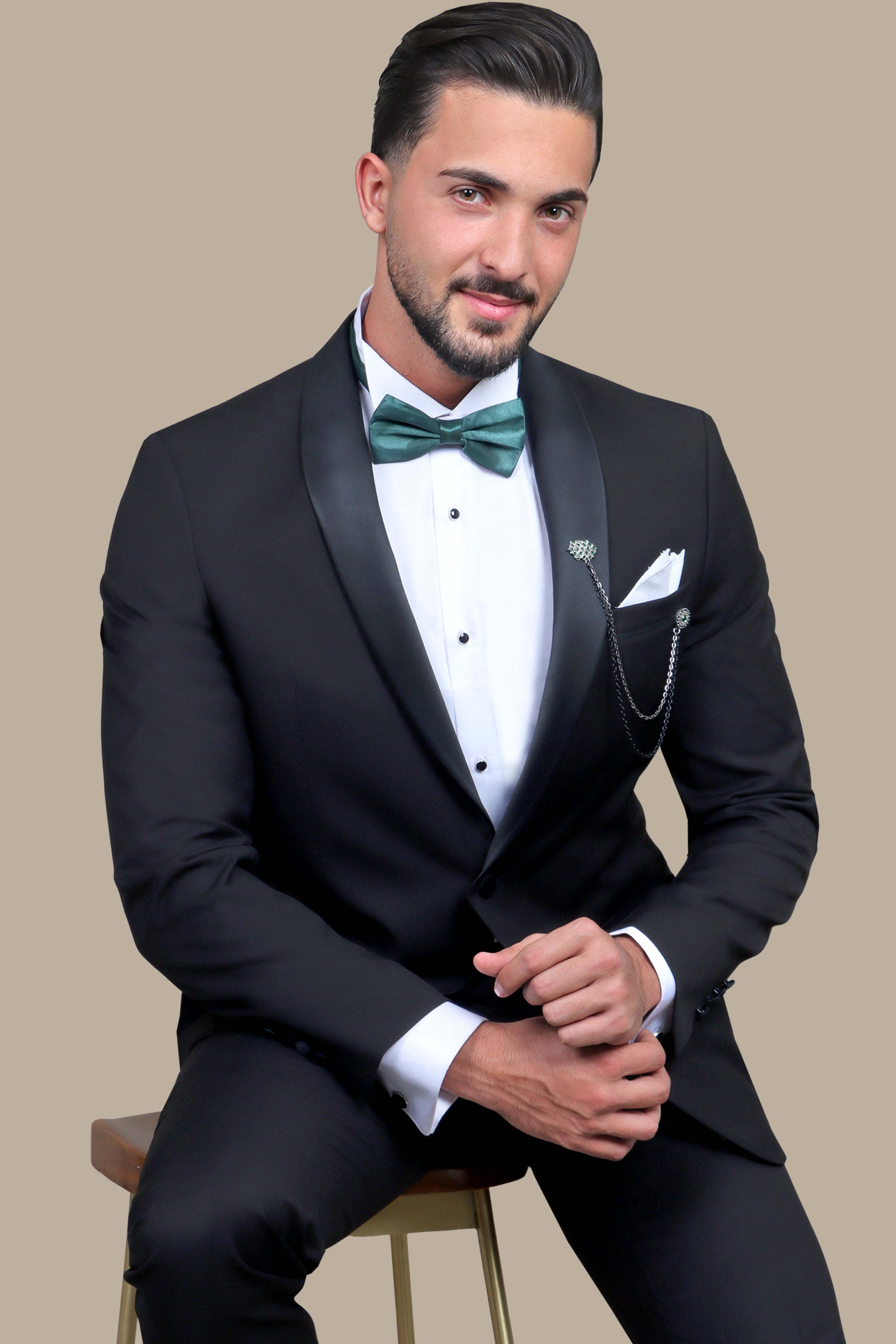 Classic Black Col Chale Tuxedo: Timeless Elegance in Modern Form