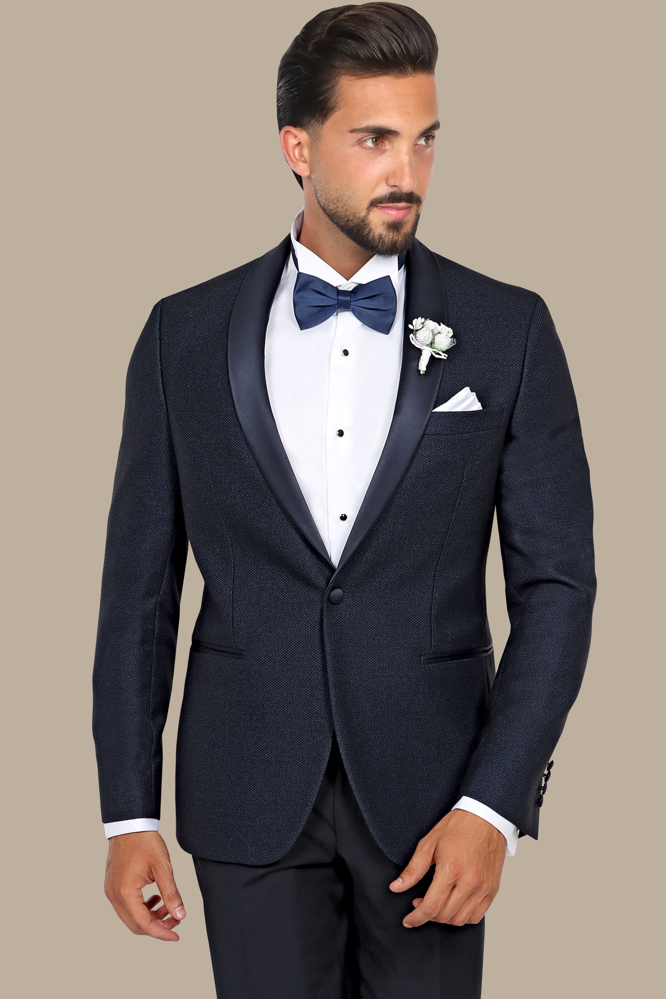 Blue Elegance: Tuxedo with Textured Shawl Lapel