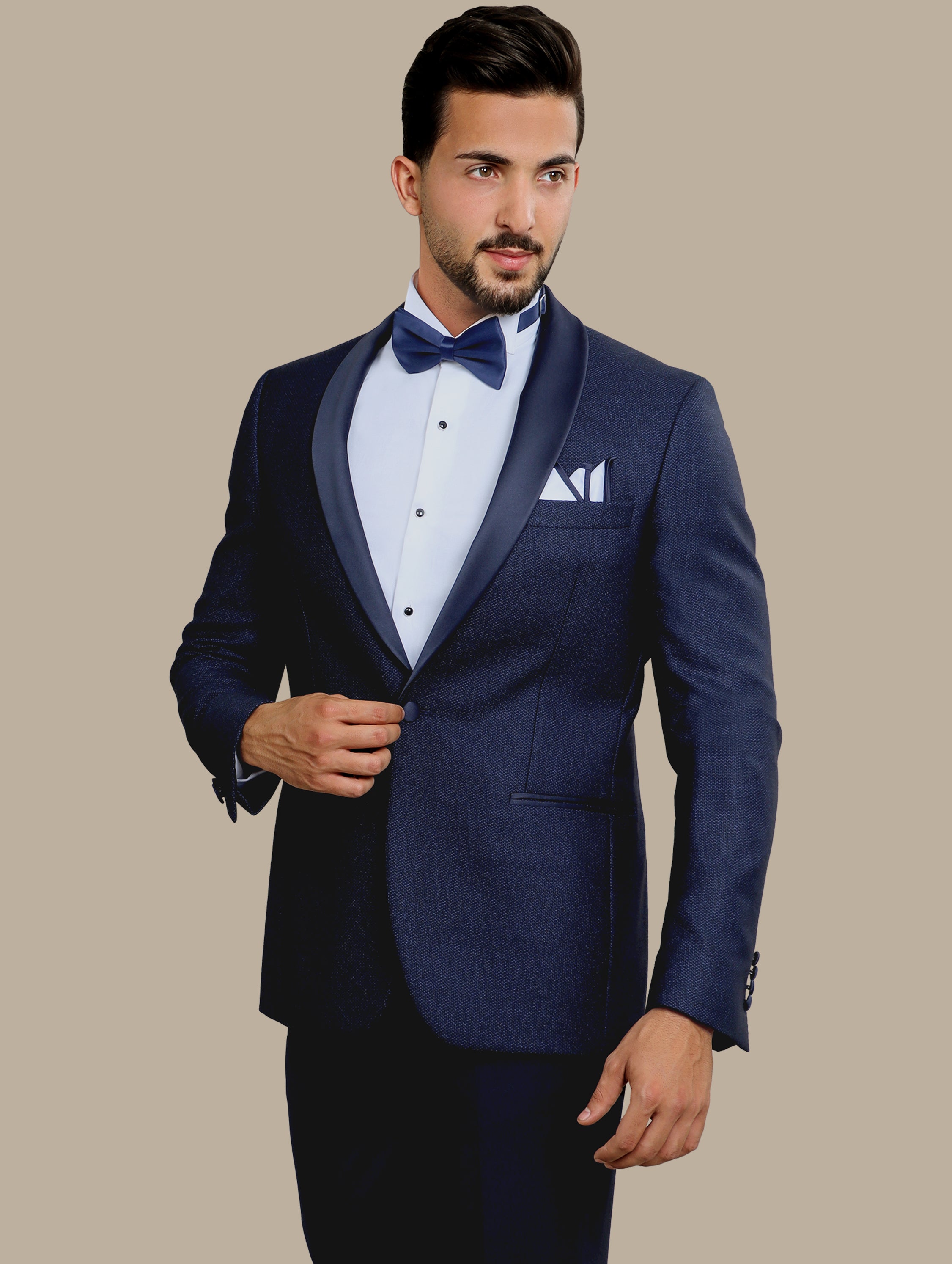 Blue Elegance: Tuxedo with Textured Shawl Lapel