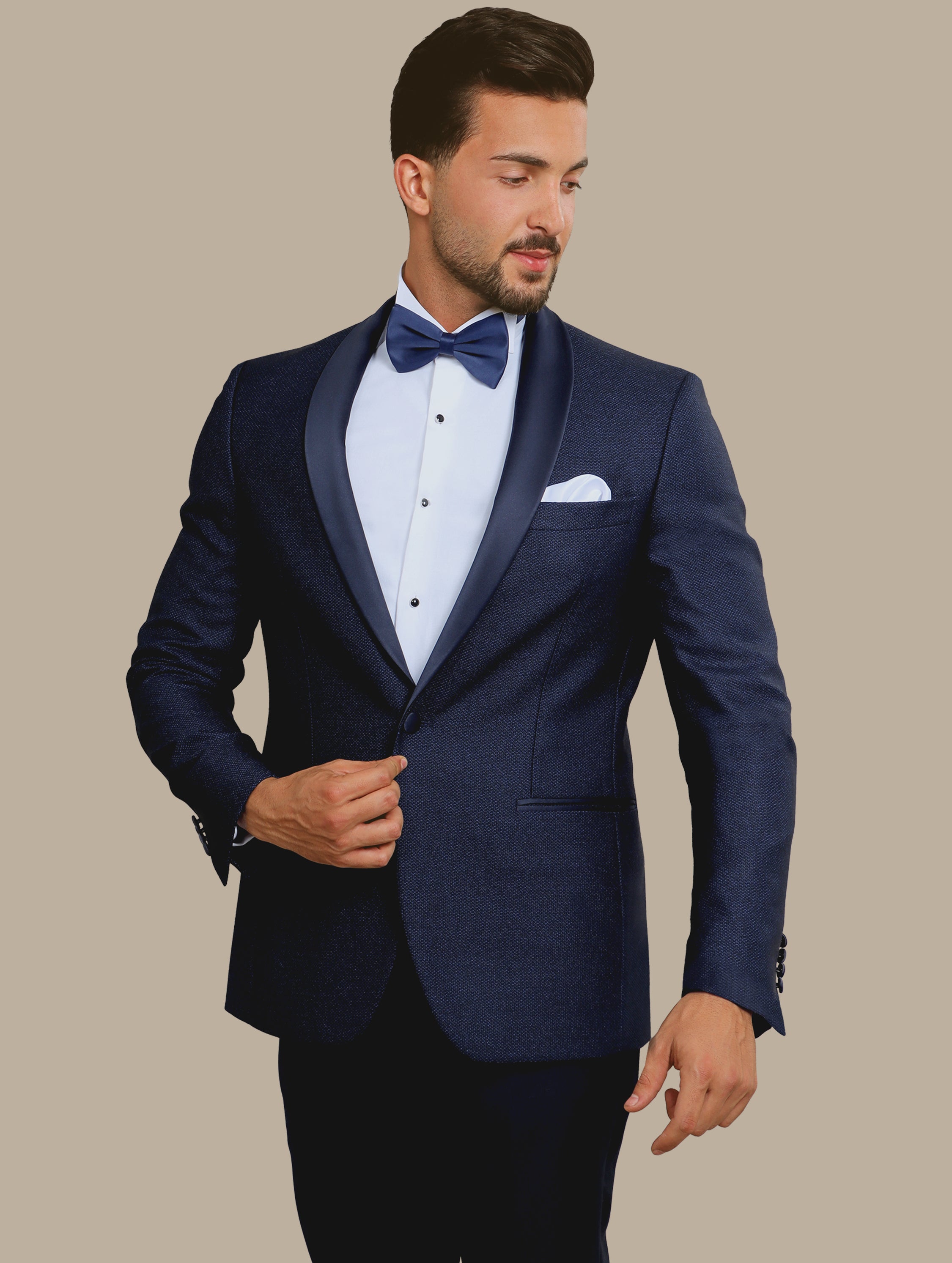 Blue Elegance: Tuxedo with Textured Shawl Lapel