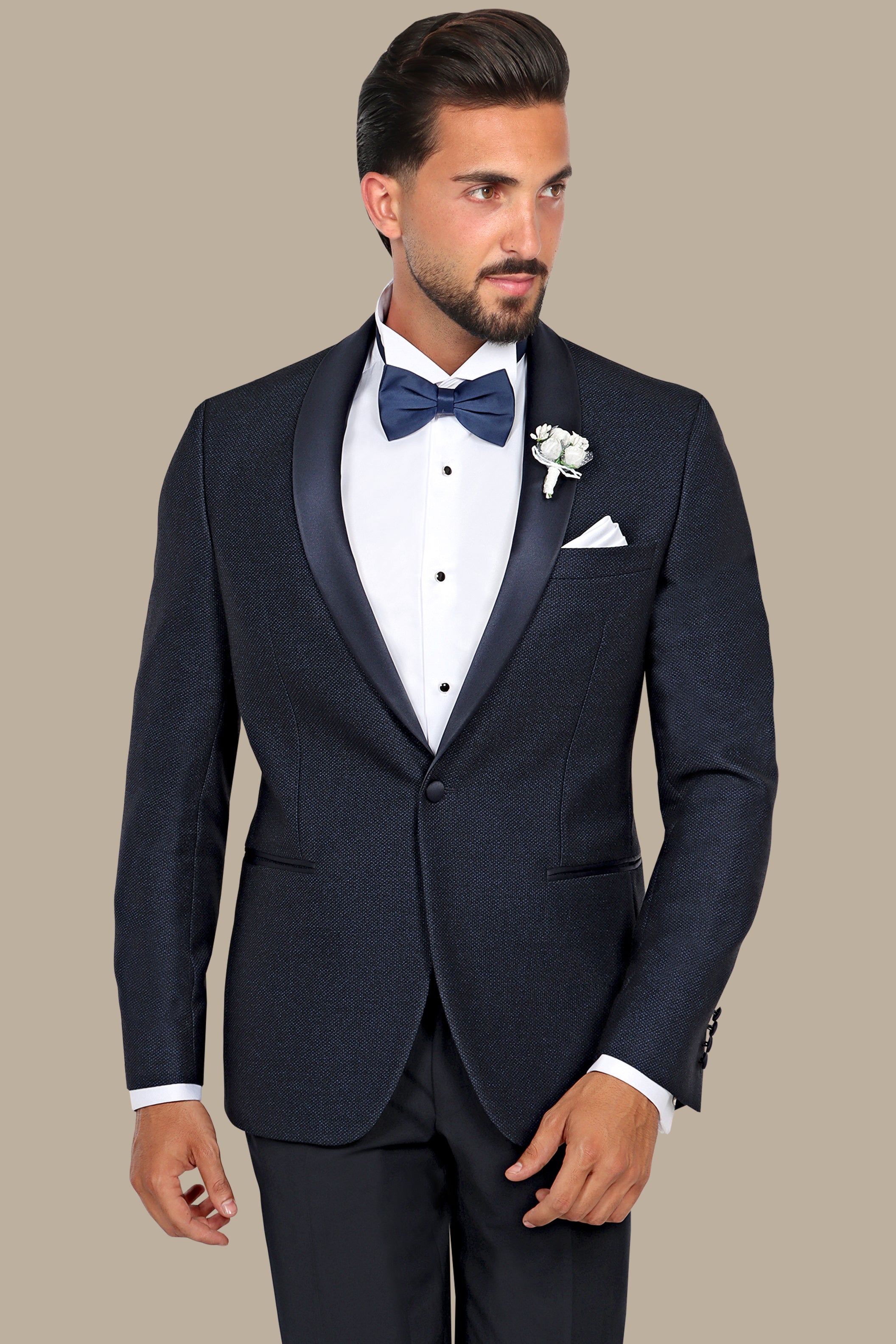 Blue Elegance: Tuxedo with Textured Shawl Lapel