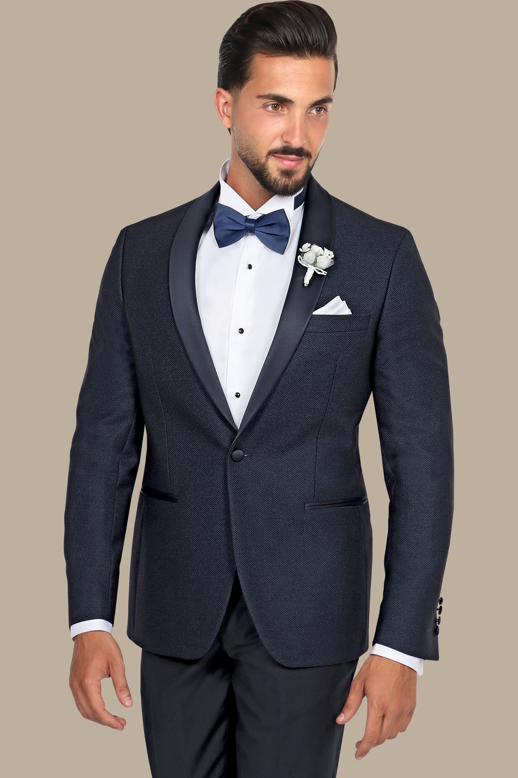 Blue Elegance: Tuxedo with Textured Shawl Lapel