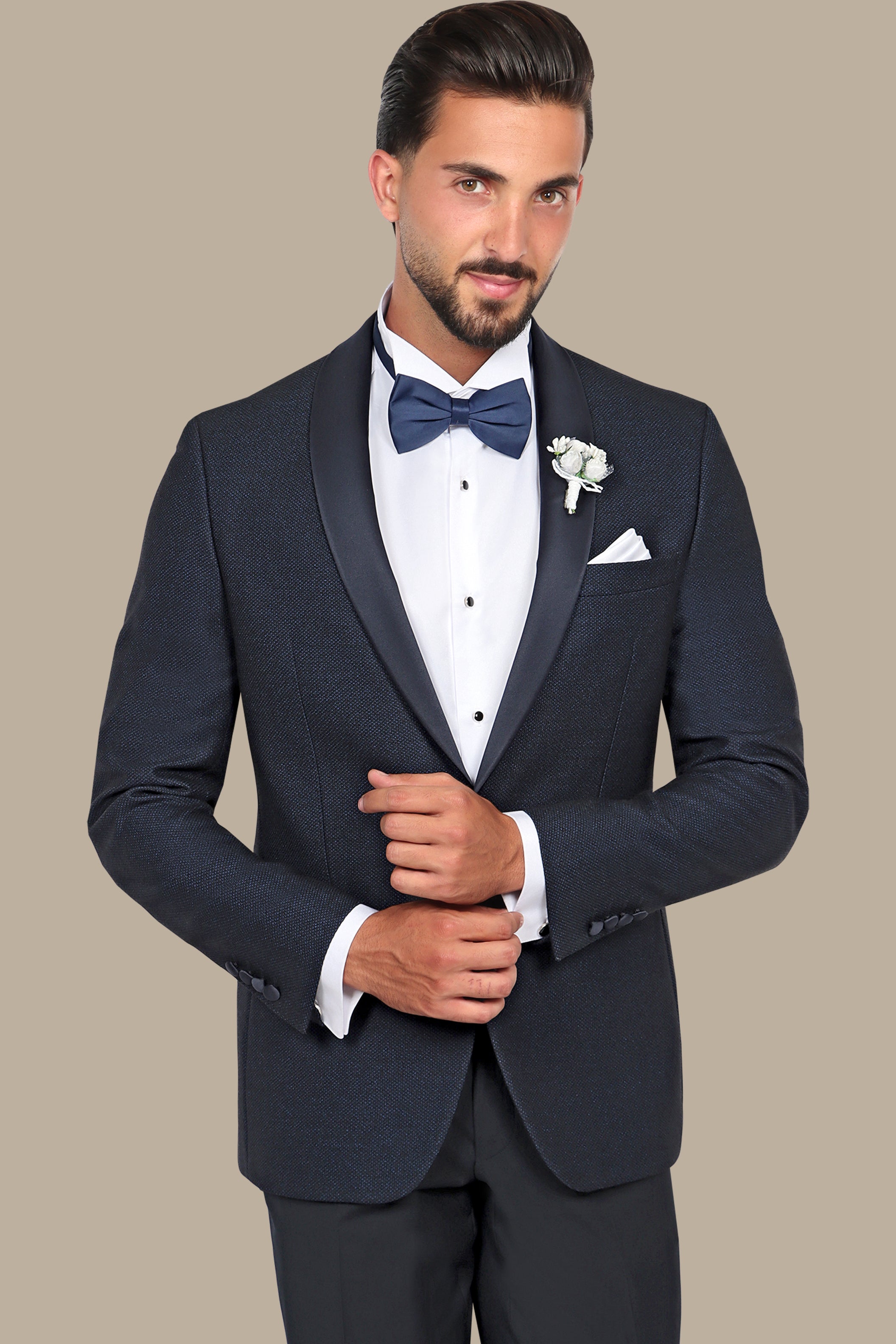 Blue Elegance: Tuxedo with Textured Shawl Lapel