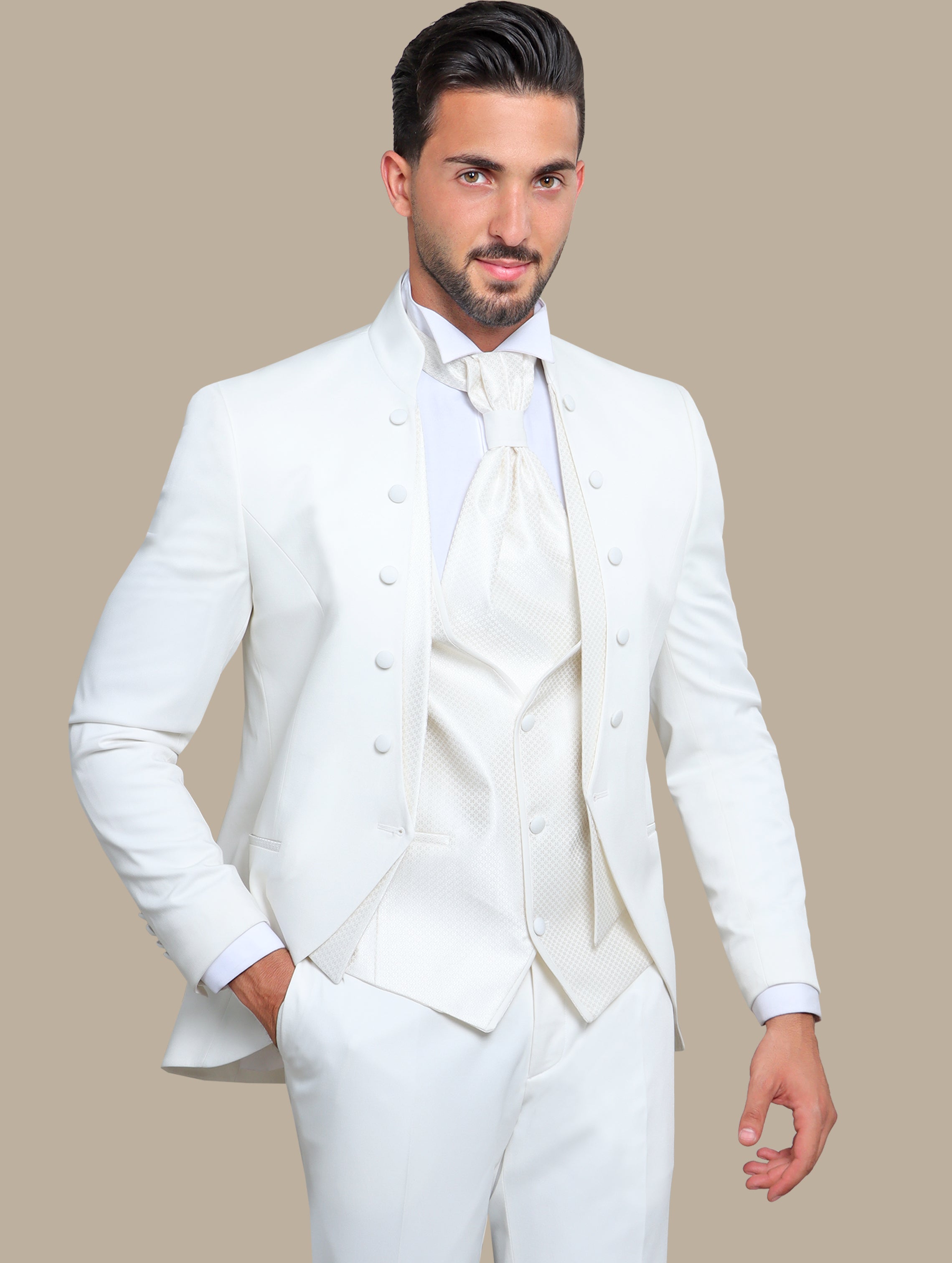 White 4-Piece Mao Collar Tuxedo