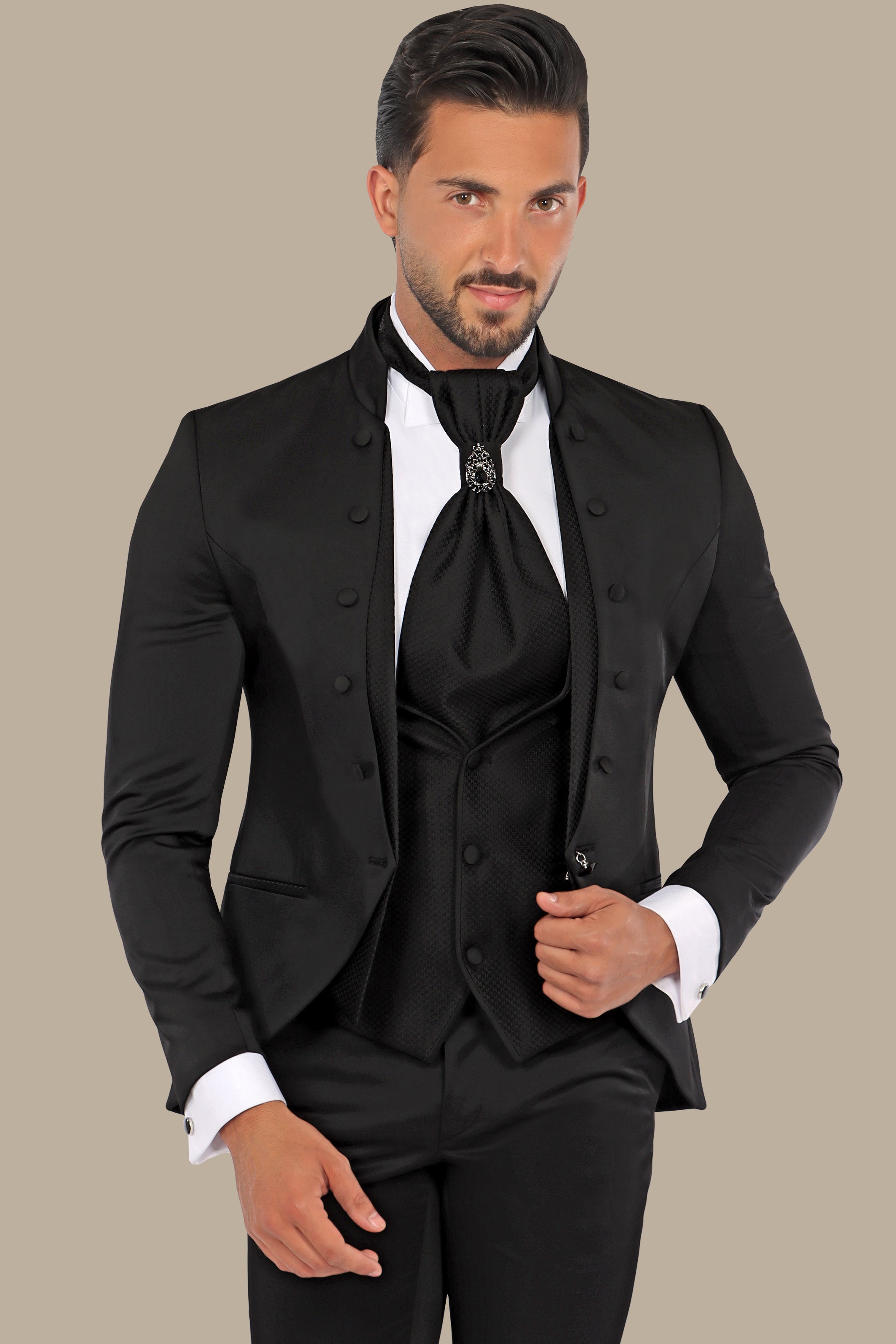 Black Mao Collar 4-Piece Tuxedo