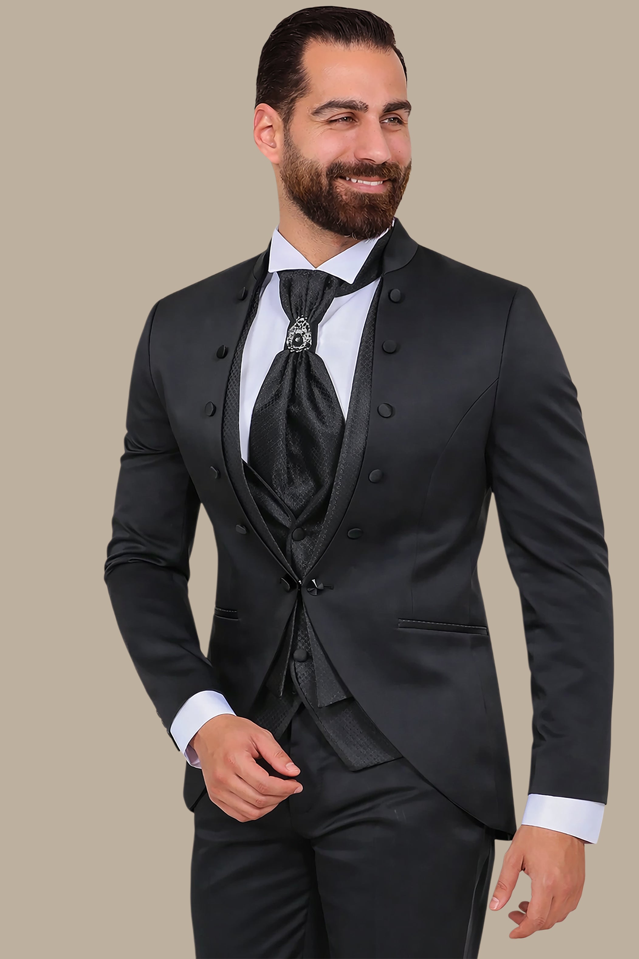 Black Mao Collar 4-Piece Tuxedo
