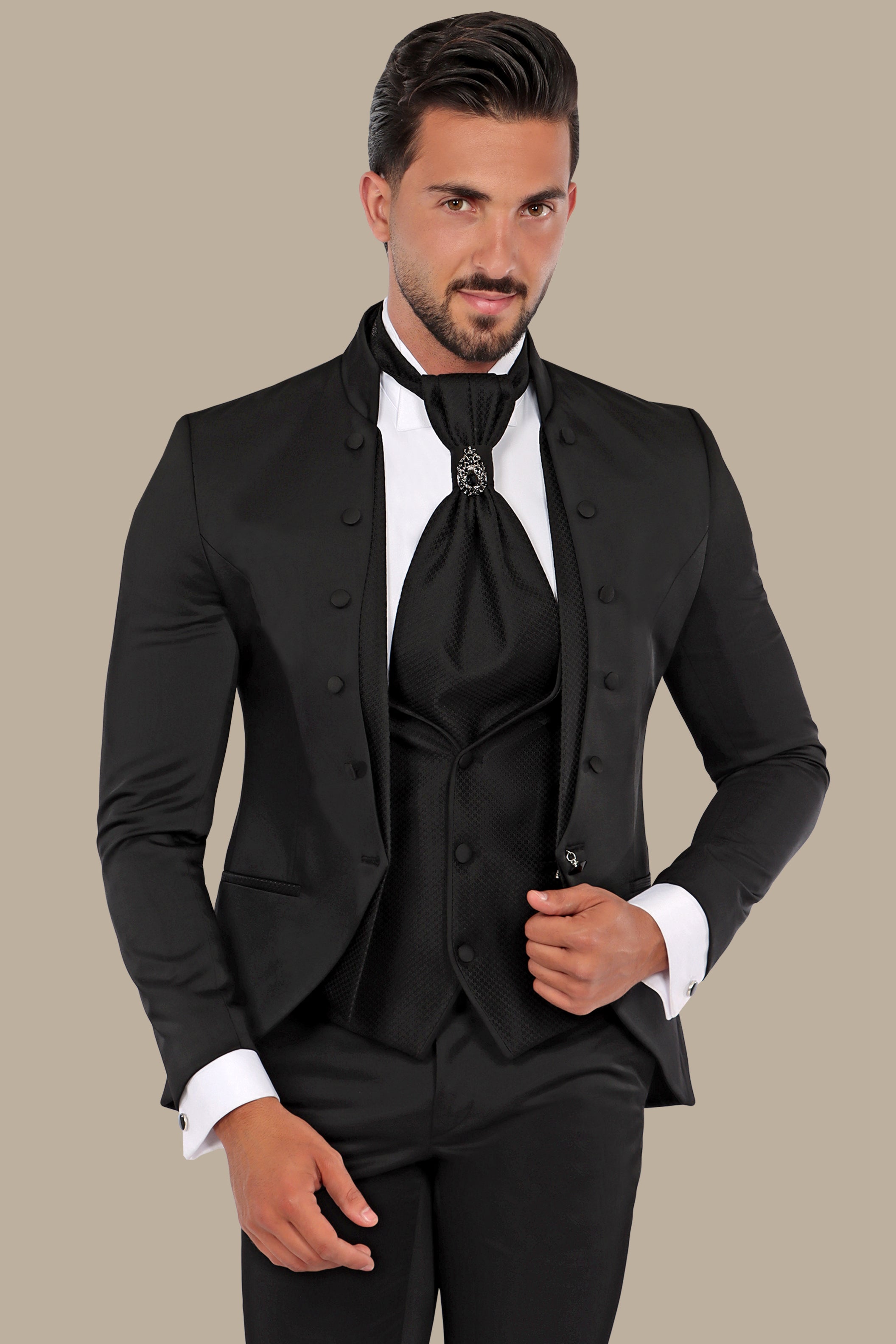 Black Mao Collar 4-Piece Tuxedo