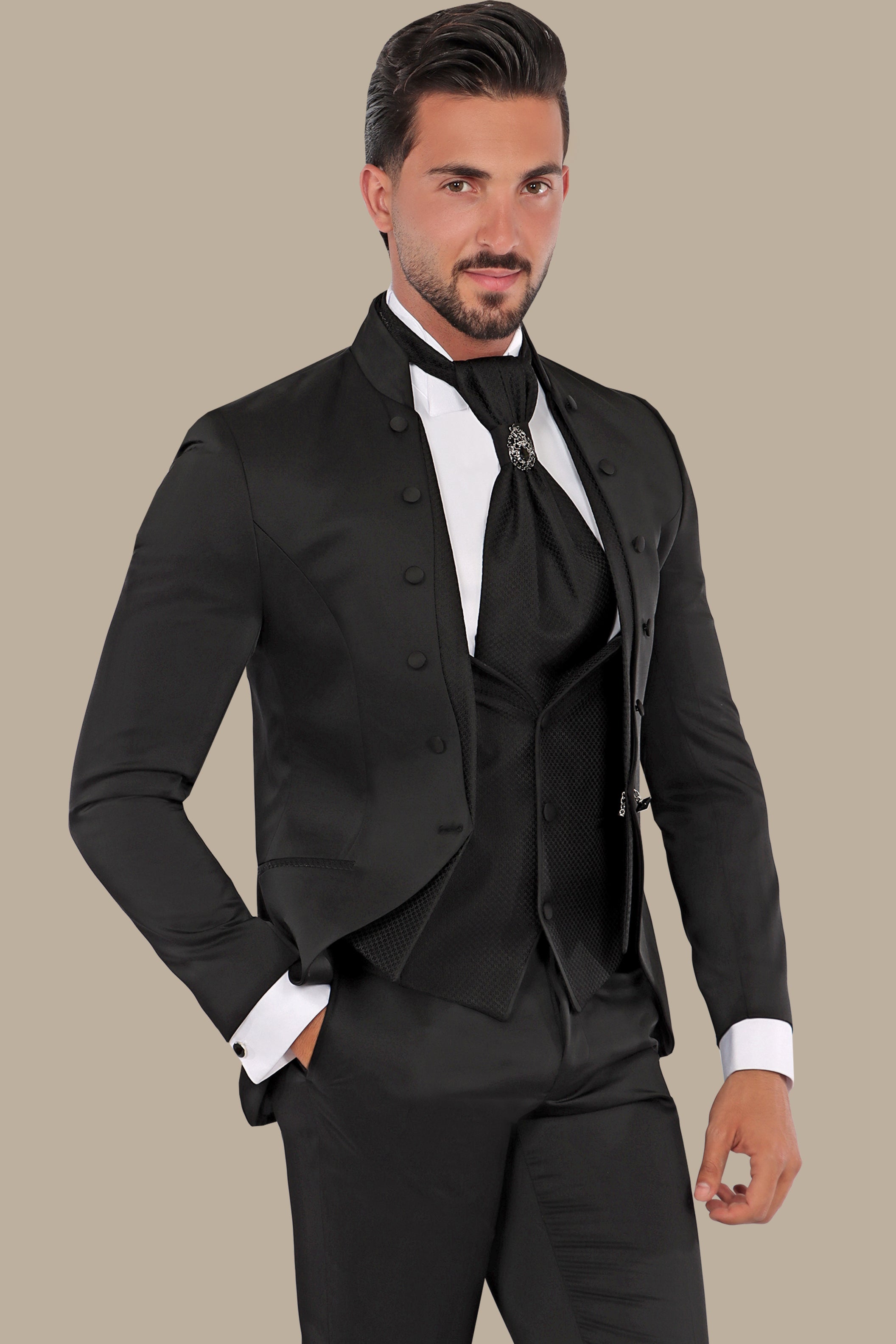 Black Mao Collar 4-Piece Tuxedo