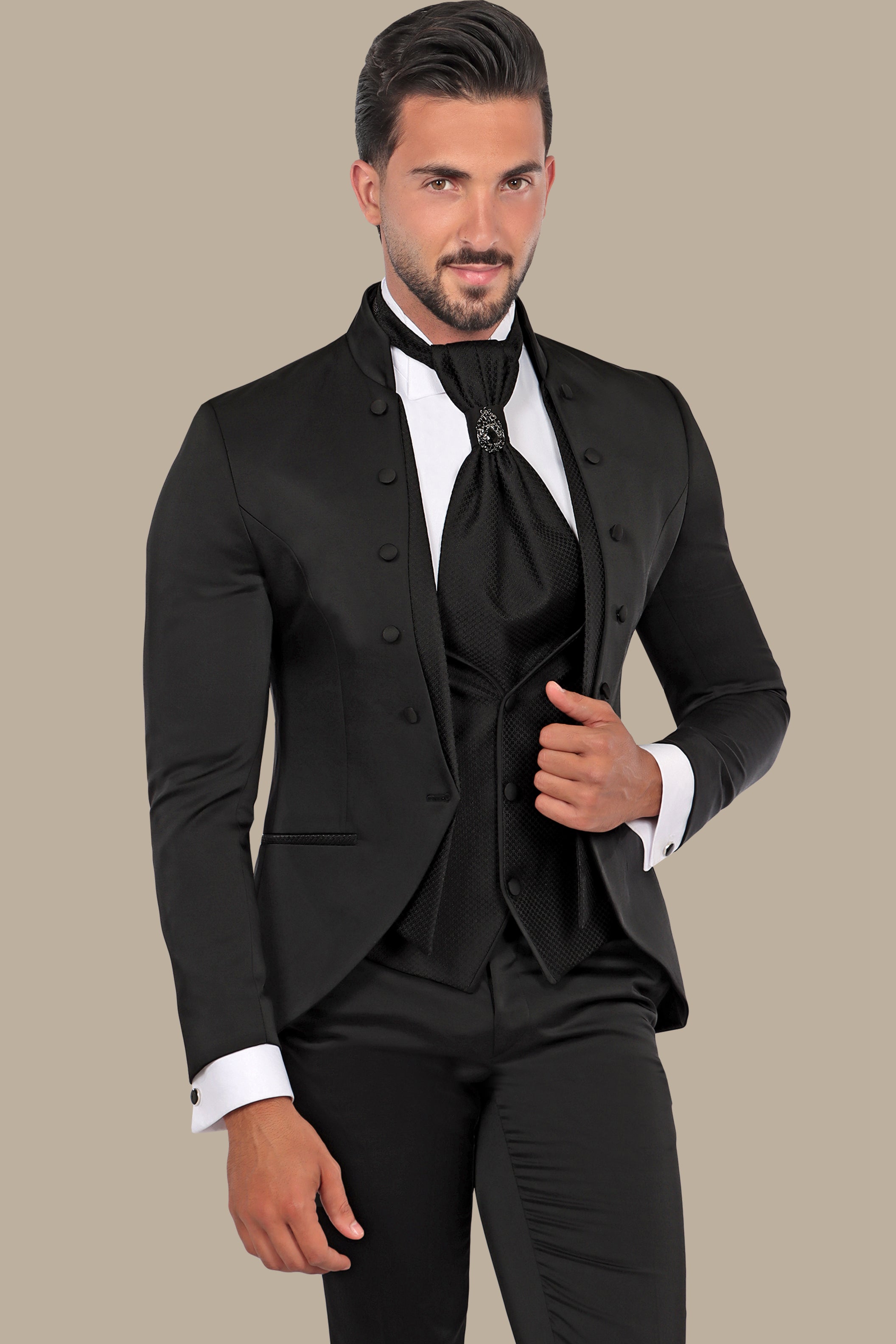 Black Mao Collar 4-Piece Tuxedo