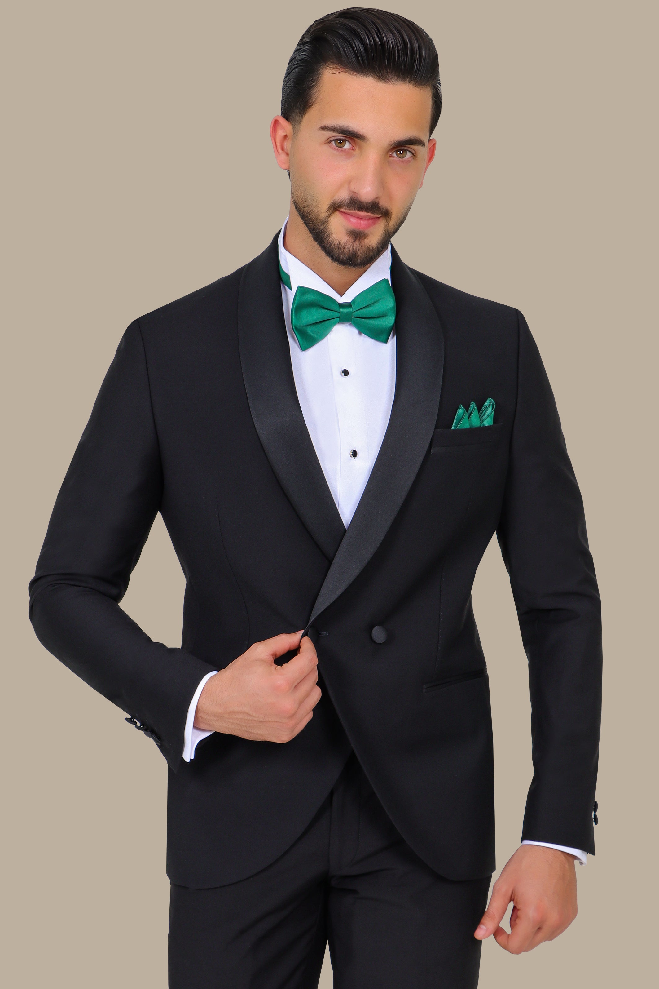 Black Double-Breasted Tuxedo with Shawl Collar