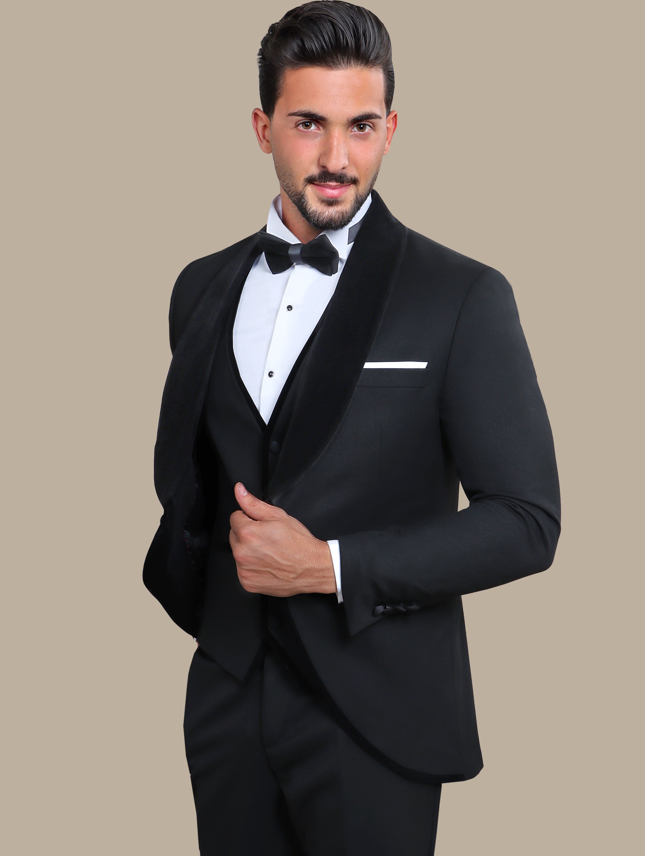 Tuxedo Col Chale Piping 4-Piece Set - Black