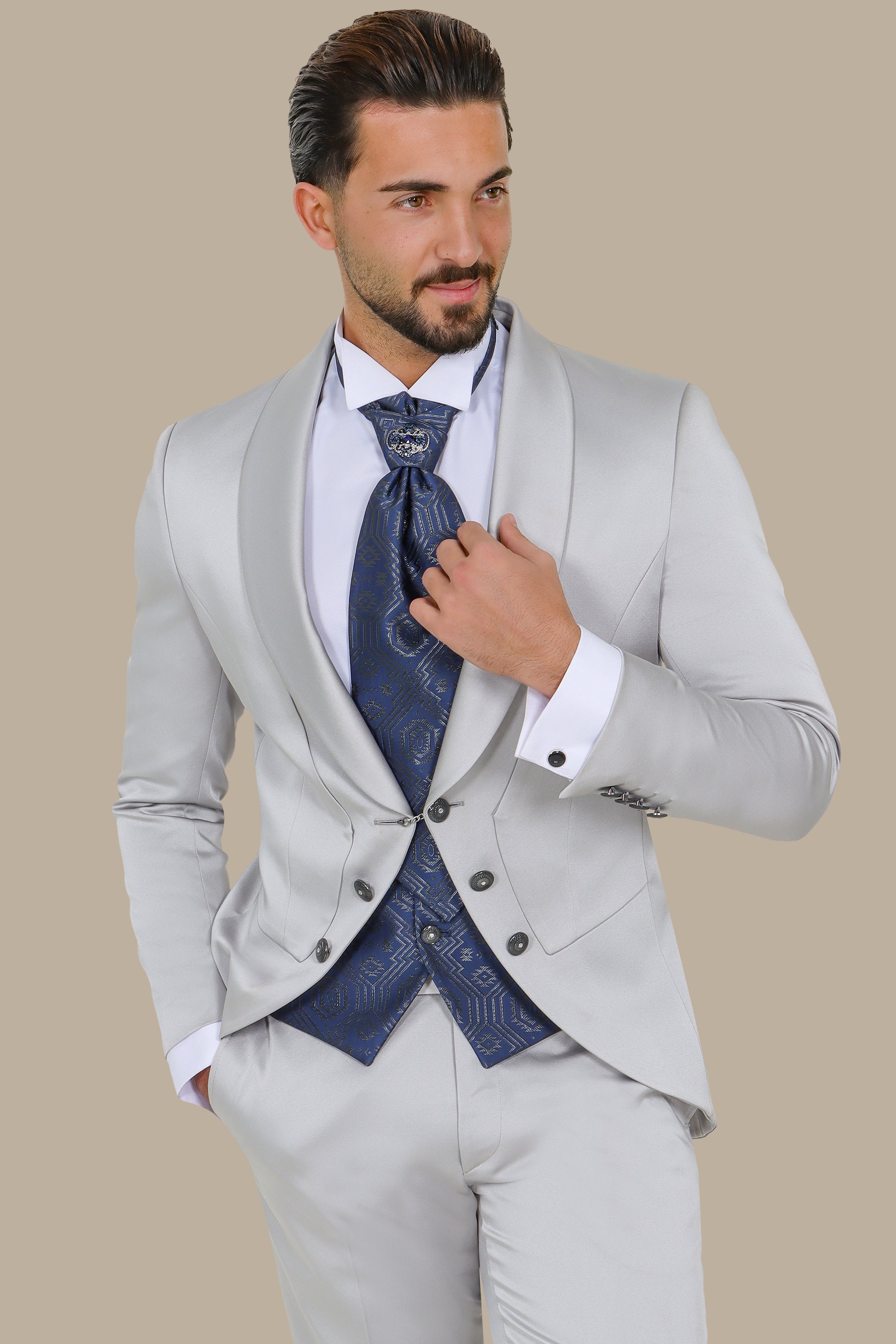Timeless Sophistication: Silver 6-Button Shawl Collar Tuxedo