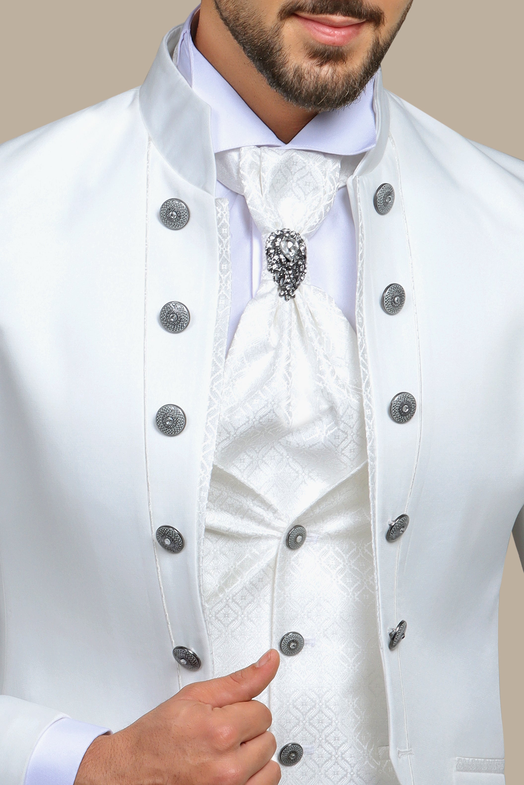 White 4-Piece Tuxedo with Col Chale & 12 Buttons