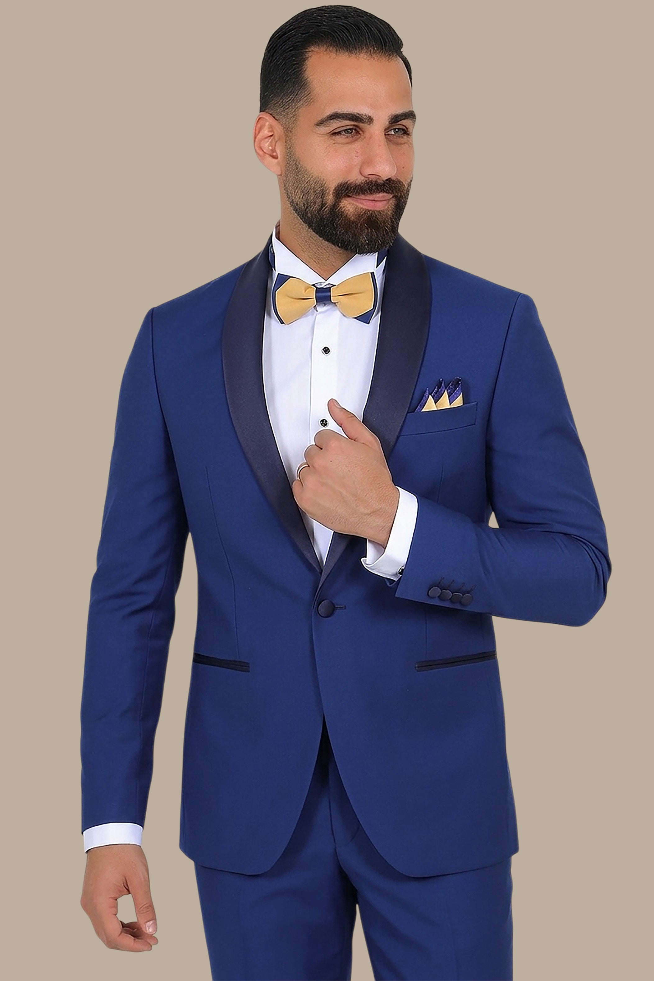 Blue Elegance: Tuxedo Plain Col Chale