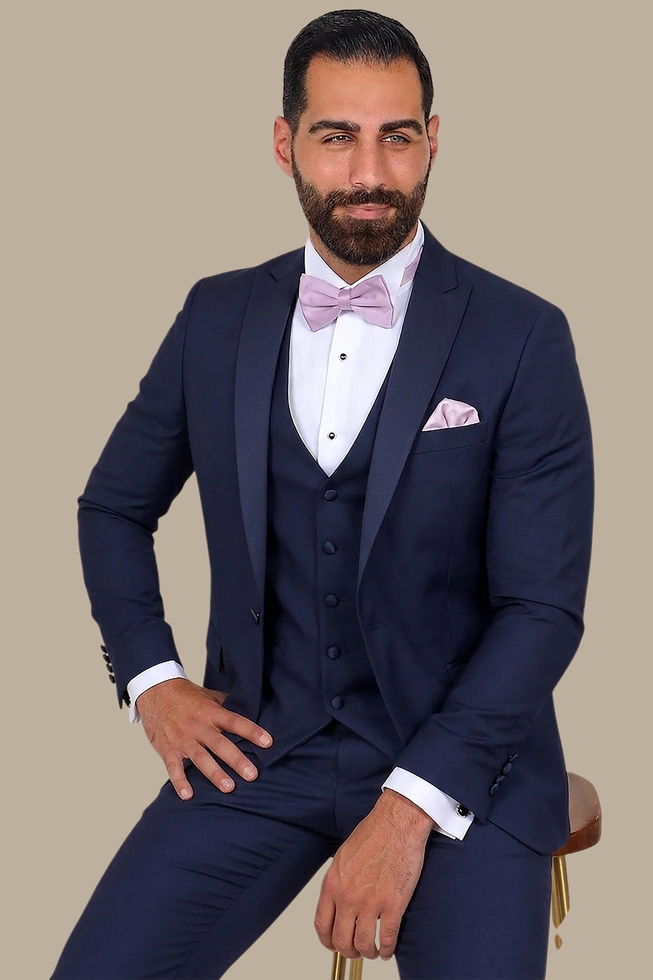 Navy 3-Piece Plain Peak Lapel Tuxedo