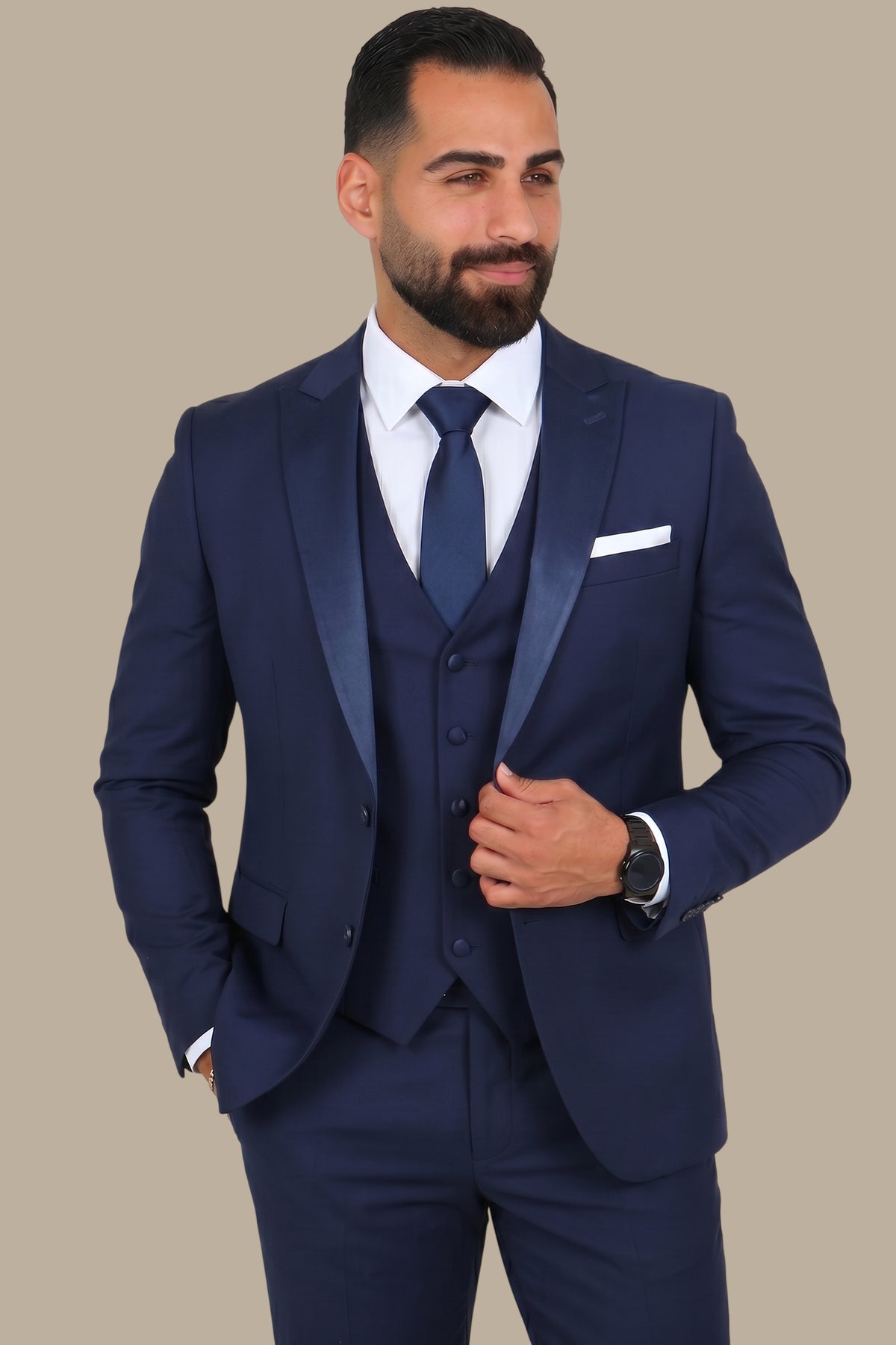 Navy 3-Piece Plain Peak Lapel Tuxedo