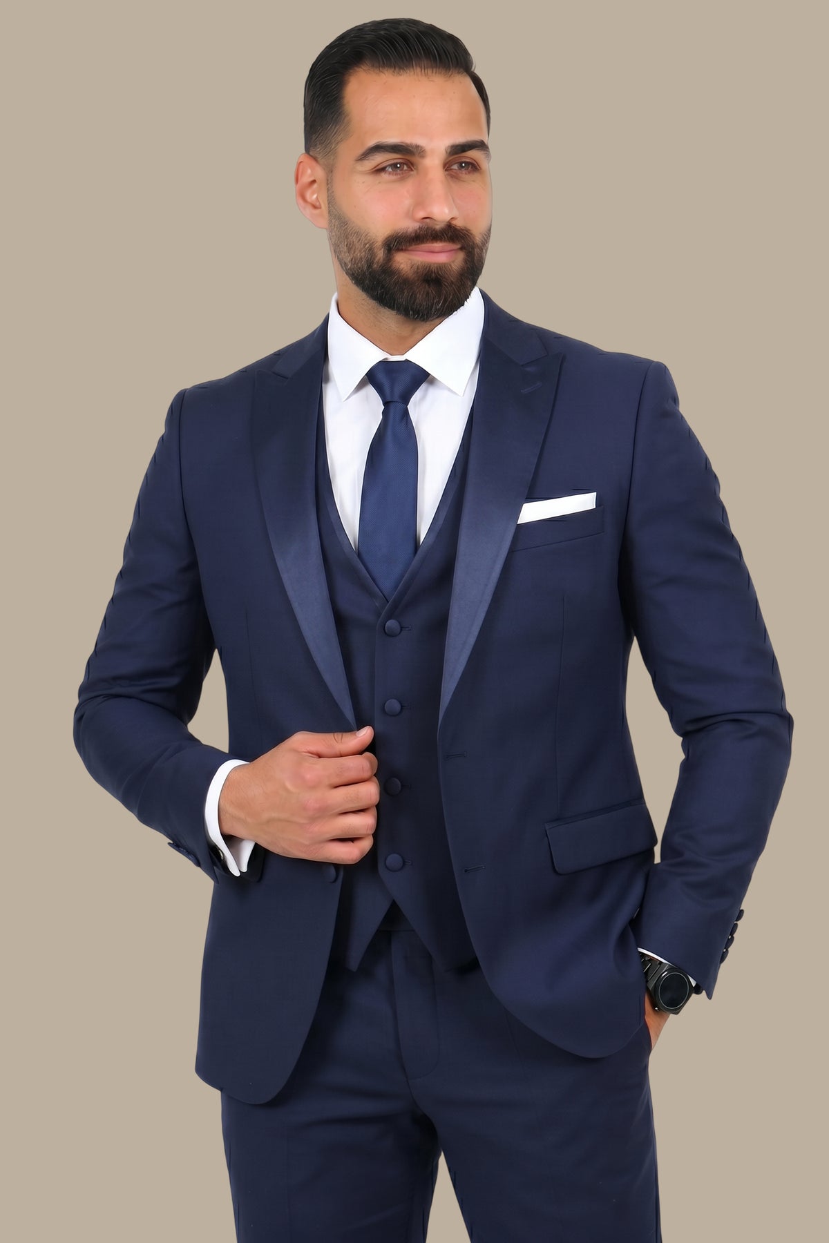 Navy 3-Piece Plain Peak Lapel Tuxedo