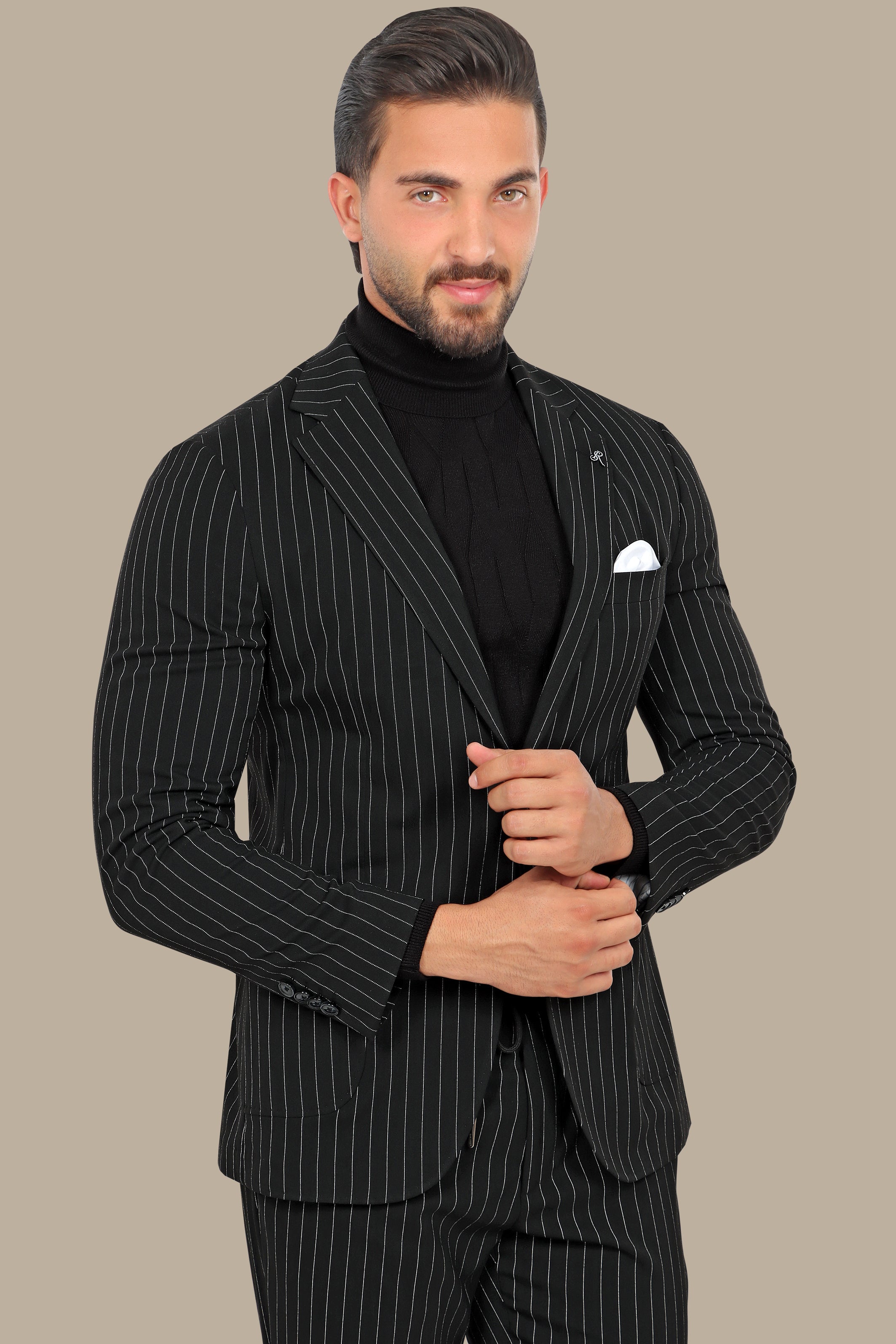 Travel Suit Pinstripe Notch Lapel