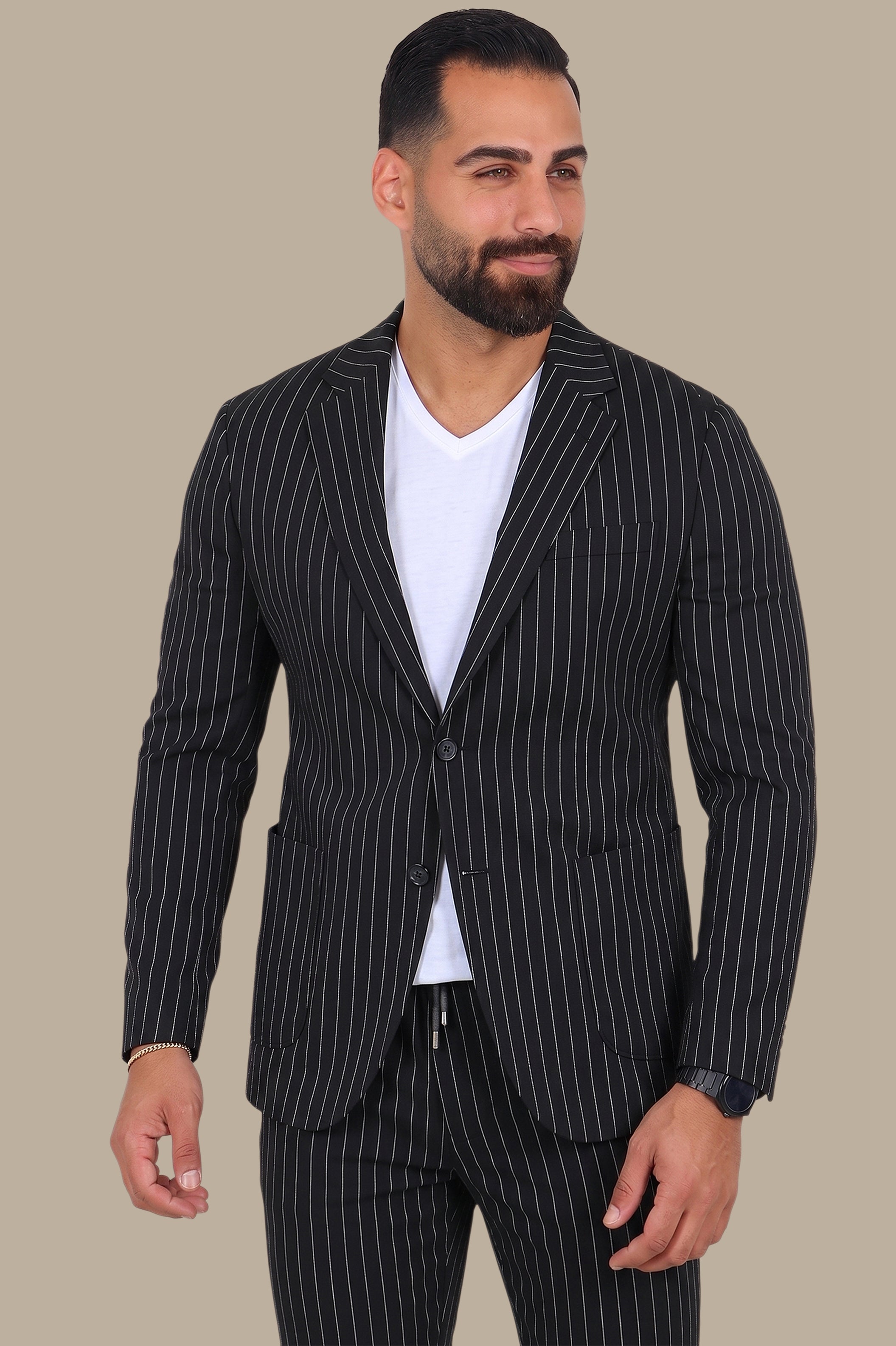 Travel Suit Pinstripe Notch Lapel
