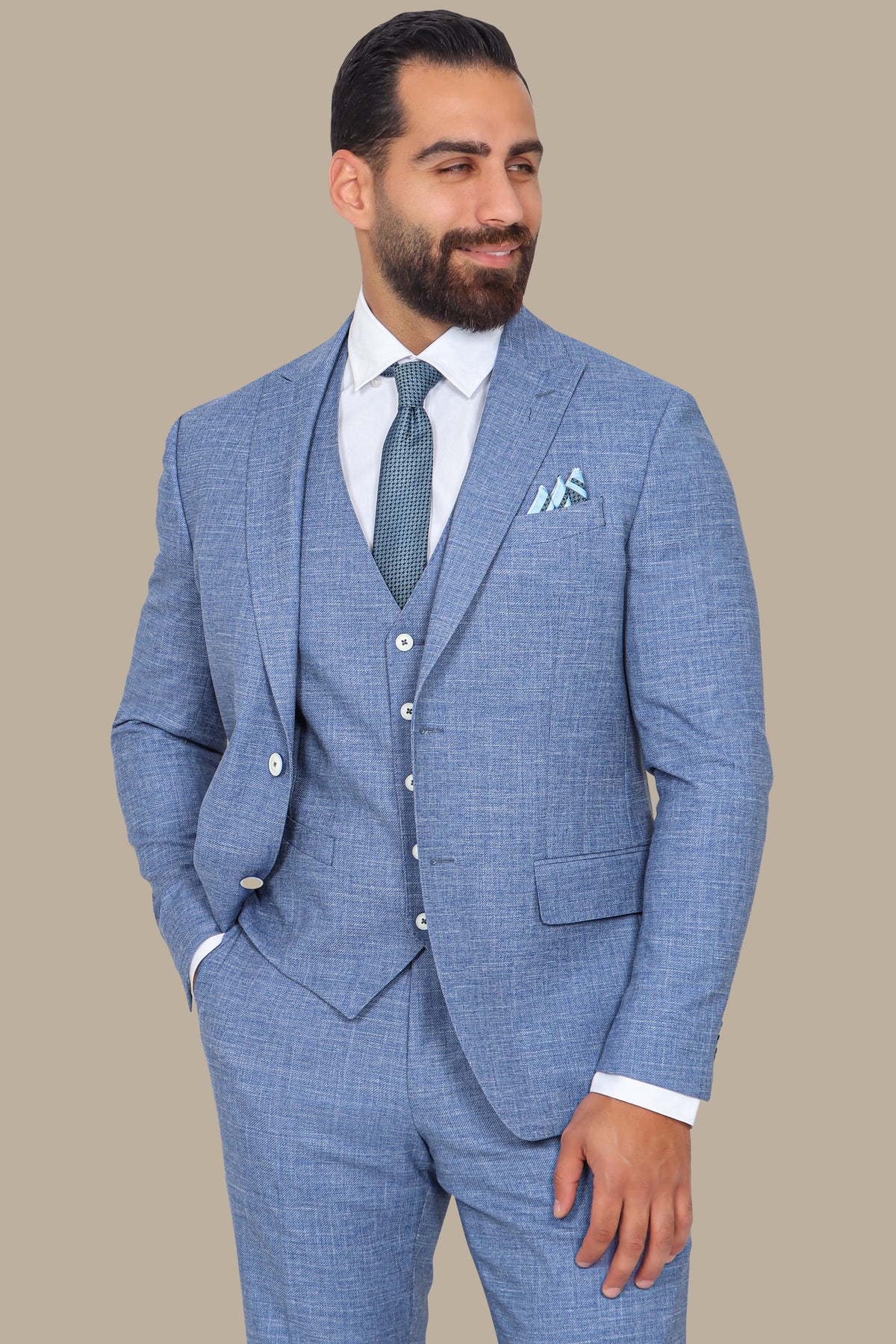 3-Piece Suit with Fil-à-Fil Peak Lapel