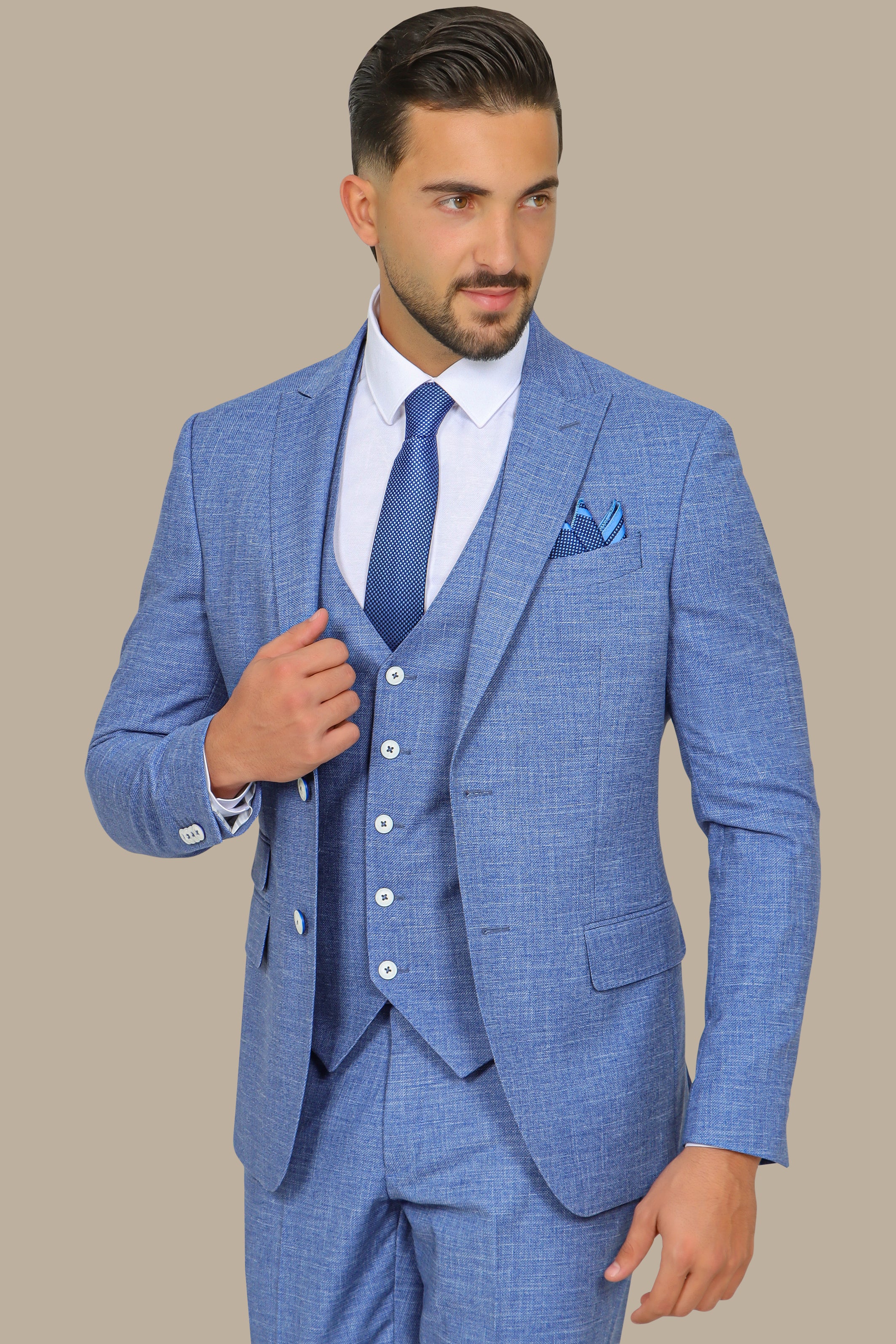 Blue 3-Piece Suit with Fila Fil Peak Lapel