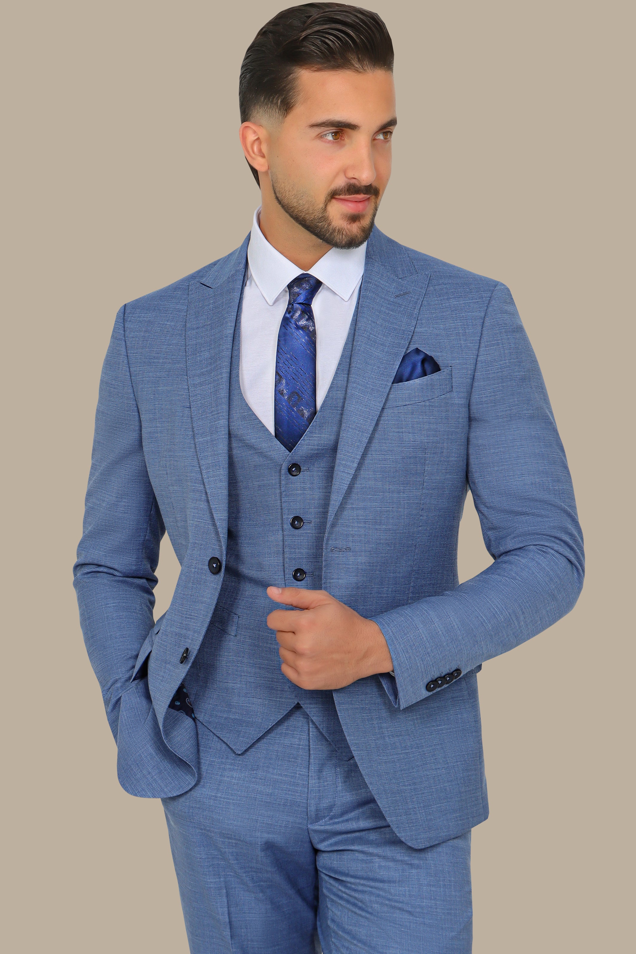 Suit Fil A Fil Peak 3-Piece Petrol